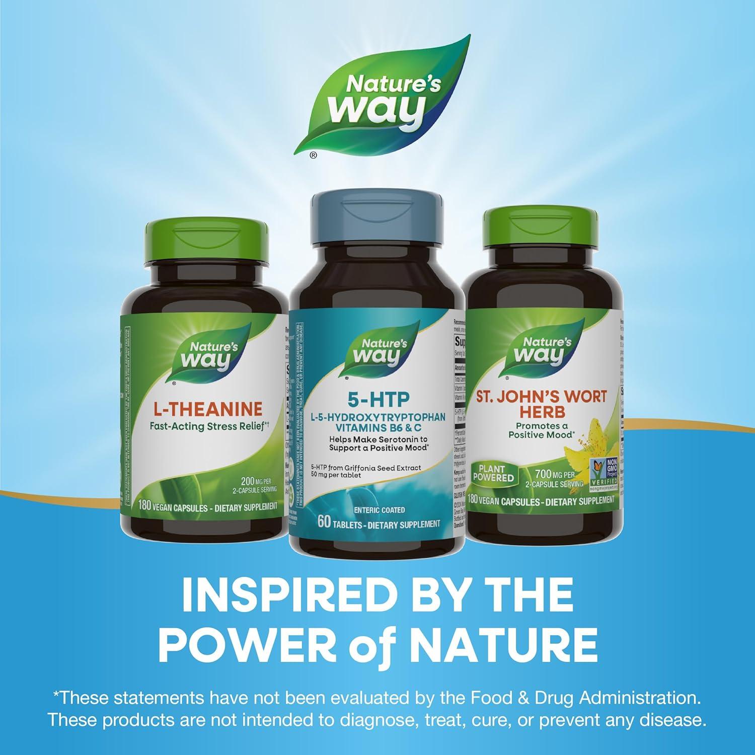 image:imageNatures Way 5HTP L5Hydroxytryptophan Helps Make Serotonin to Promote a Positive Outlook Vitamin B6 Vitamin C Griffonia Bean Extract 60 Tablets Packaging May Vary