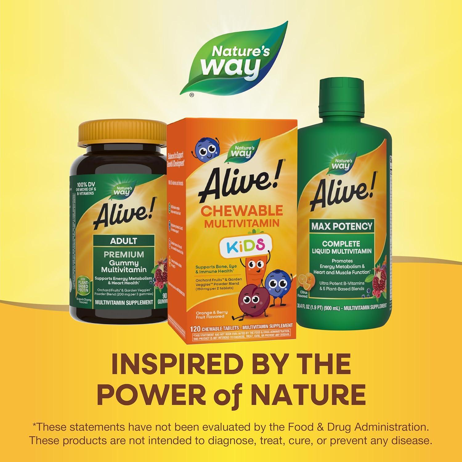 image:imageNatures Way Alive Childrens Daily Chewable Multivitamin Supports Bone Eye Immune Health Orange and Berry Fruit Flavored Gluten Free 120 Tablets120 Count Pack of 2