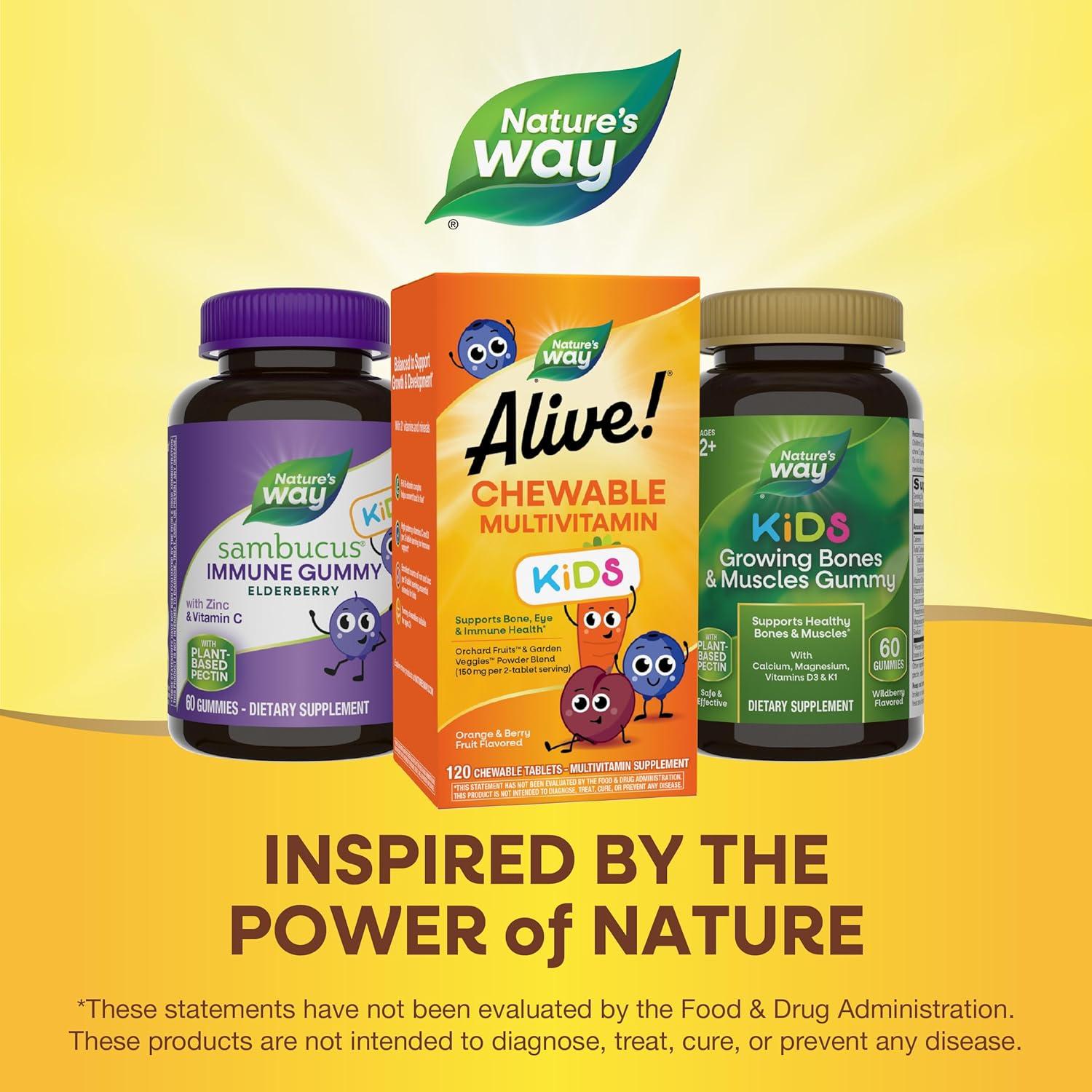 image:imageNatures Way Alive Childrens Daily Chewable Multivitamin Supports Bone Eye Immune Health Orange and Berry Fruit Flavored Gluten Free 120 Tablets120 Count Pack of 1