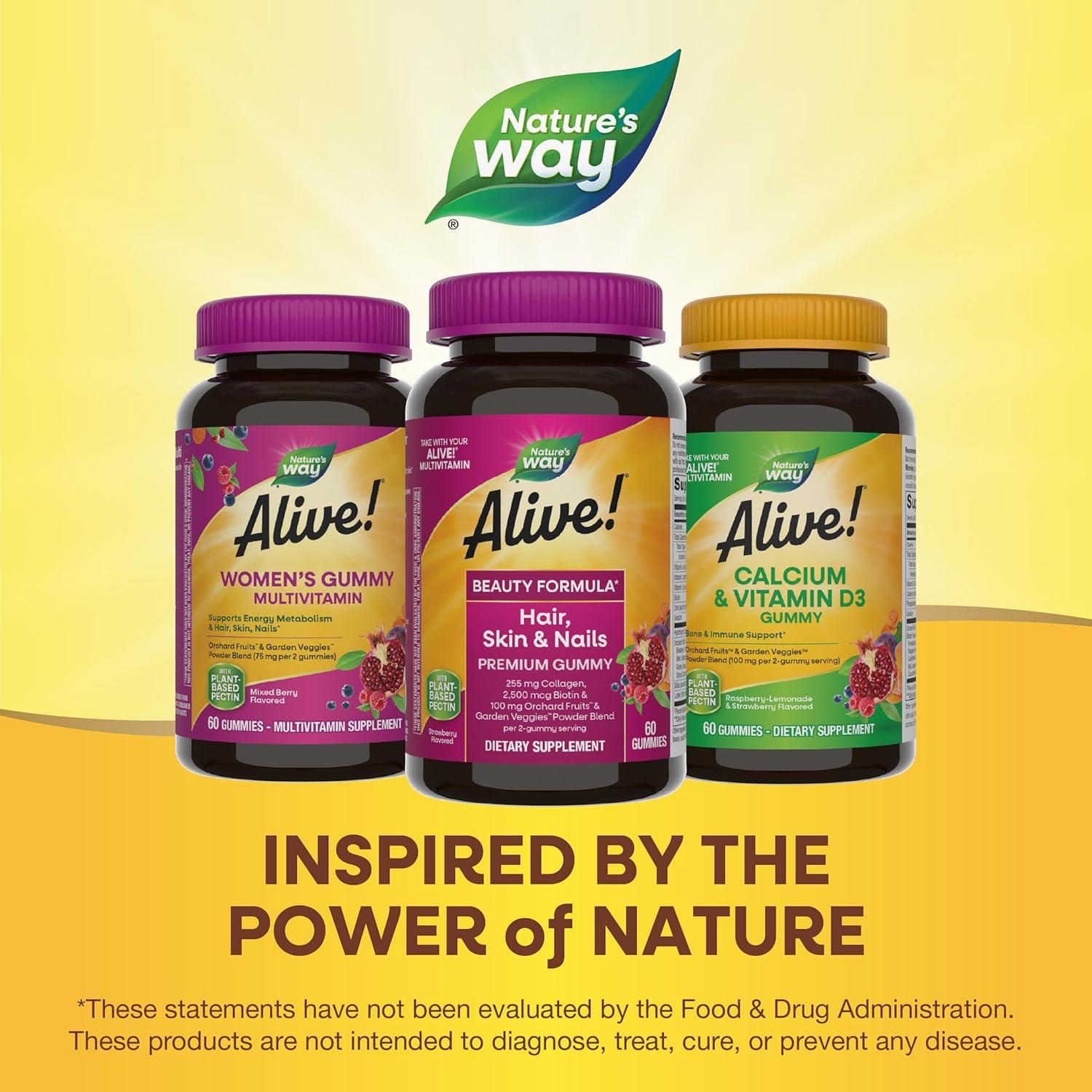image:imageNatures Way Alive Hair Skin amp Nails Premium Gummies Beauty Formula with Collagen Biotin Vitamins C amp E Strawberry Flavored 60 Gummies