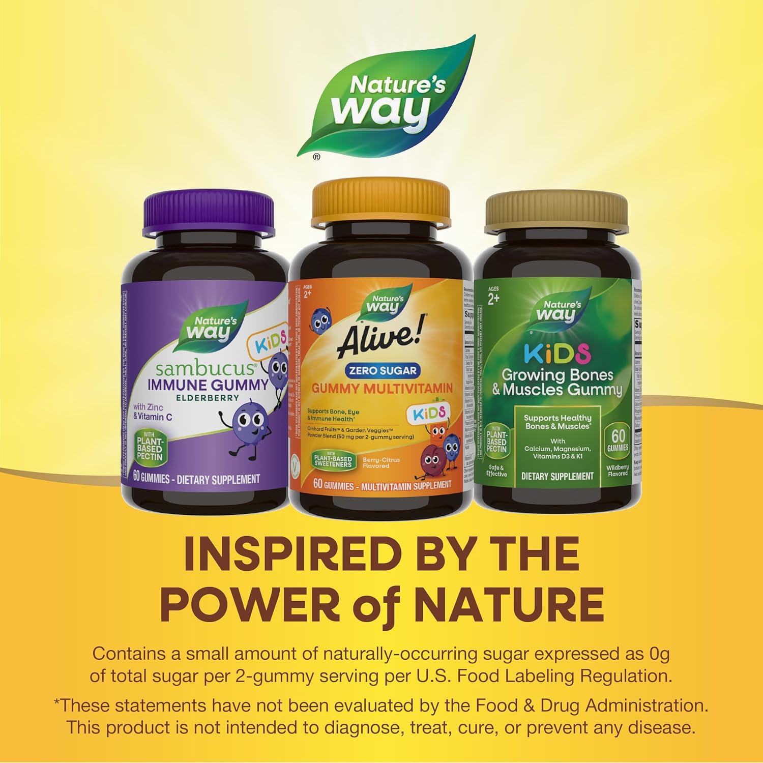 image:imageNatures Way Alive Kids Zero Sugar Gummy Multivitamins for Kids Ages 2 Supports Bone Eye amp Immune Health No Sugar Alcohols PlantBased Sweeteners BerryCitrus Flavored 60 Gummies