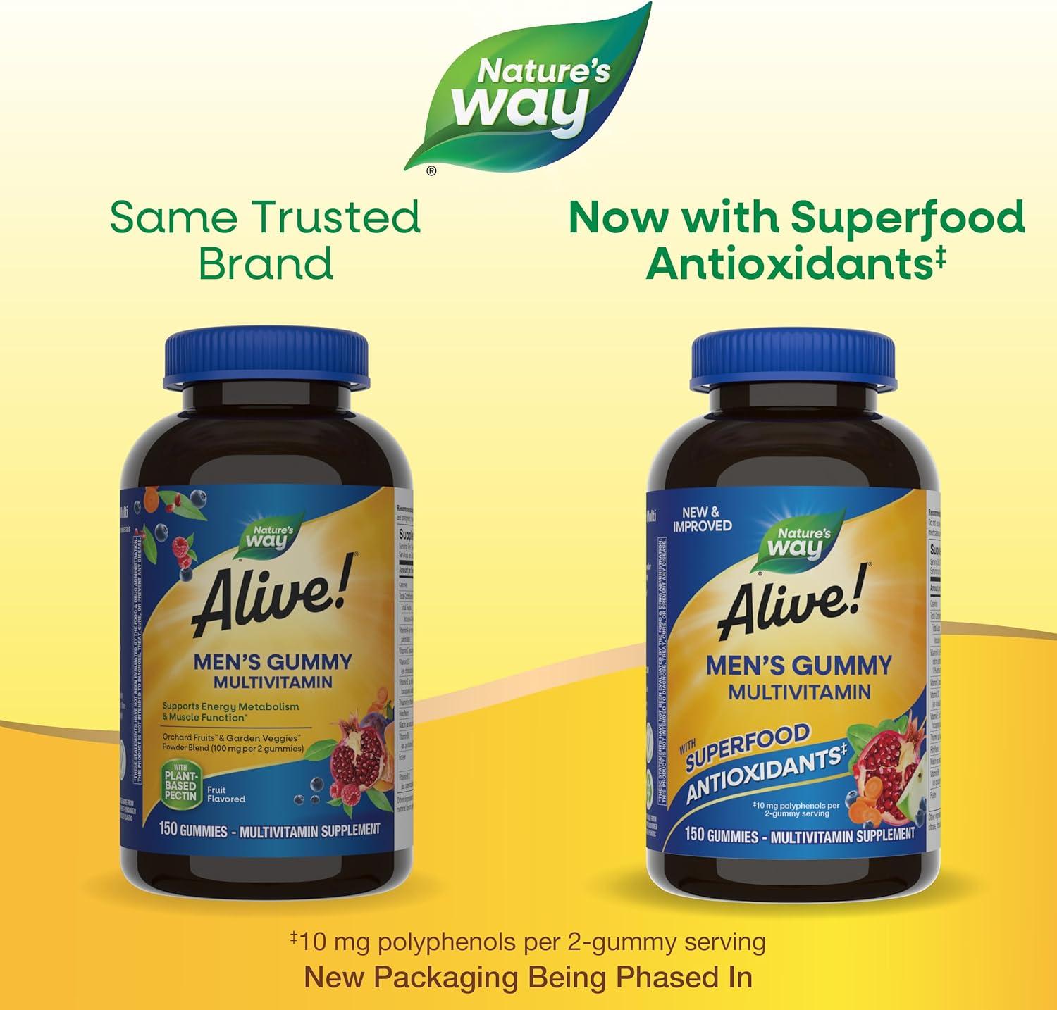 image:imageNatures Way Alive Mens Multivitamin Gummies Supports Energy Metabolism Muscle Function Superfood Antioxidants1 BVitamins Vegetarian Fruit Flavored 150 Gummies Packaging May VaryFruit