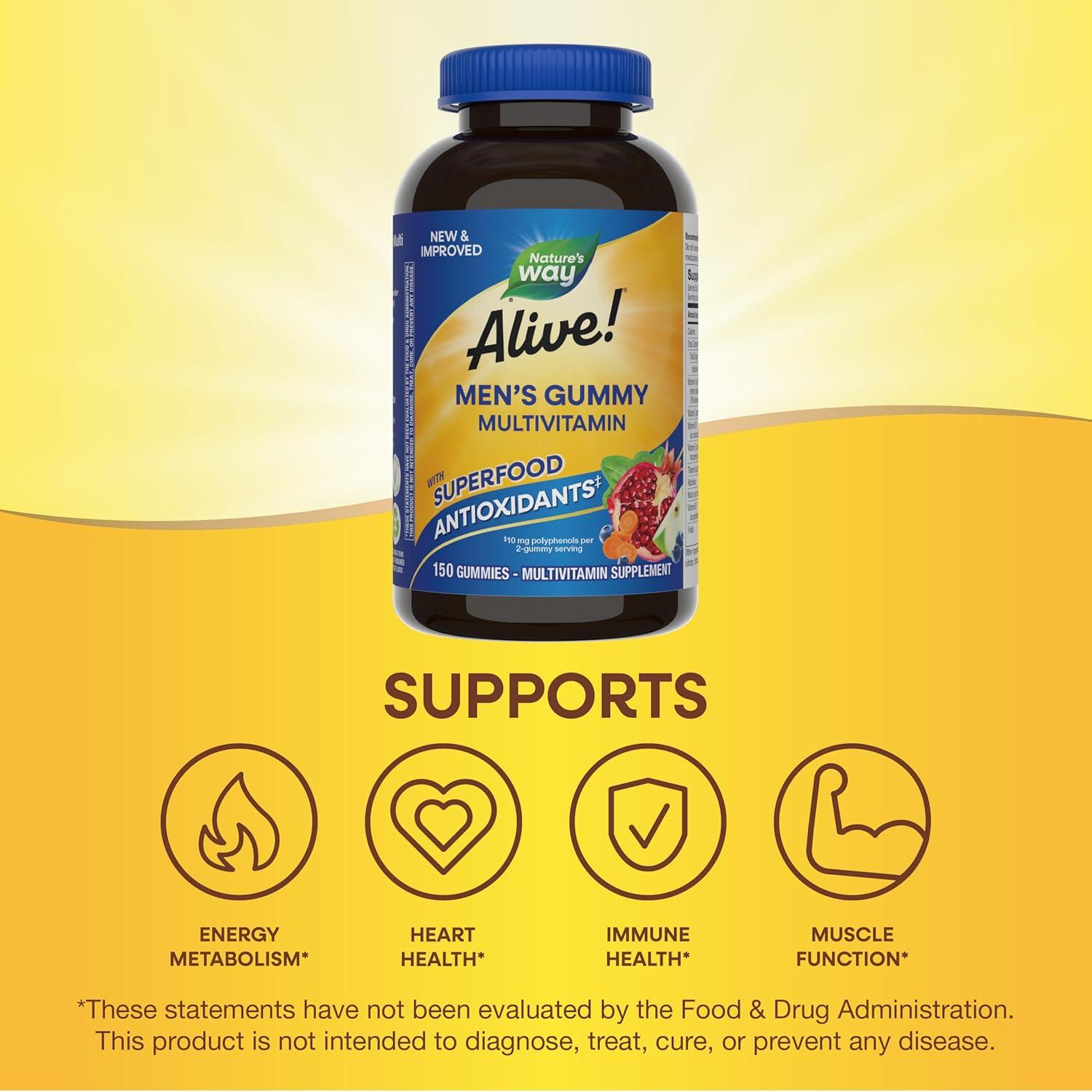 image:imageNatures Way Alive Mens Multivitamin Gummies Supports Energy Metabolism Muscle Function Superfood Antioxidants1 BVitamins Vegetarian Fruit Flavored 150 Gummies Packaging May VaryFruit