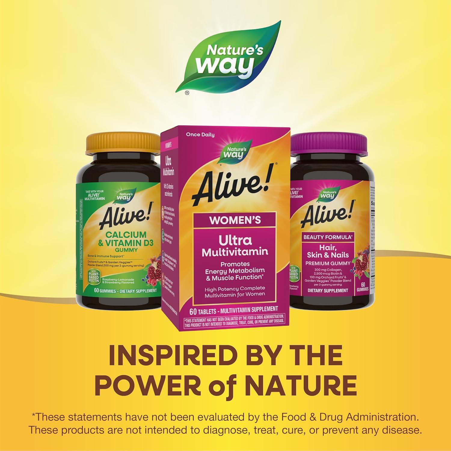 image:imageNatures Way Alive Ultra Multivitamin for Women Complete Daily Womens Vitamins High Potency Formula Promotes Energy Metabolism and Muscle Function Vitamin A C D Methylated B12 60 Tablets60 Count Pack of 1