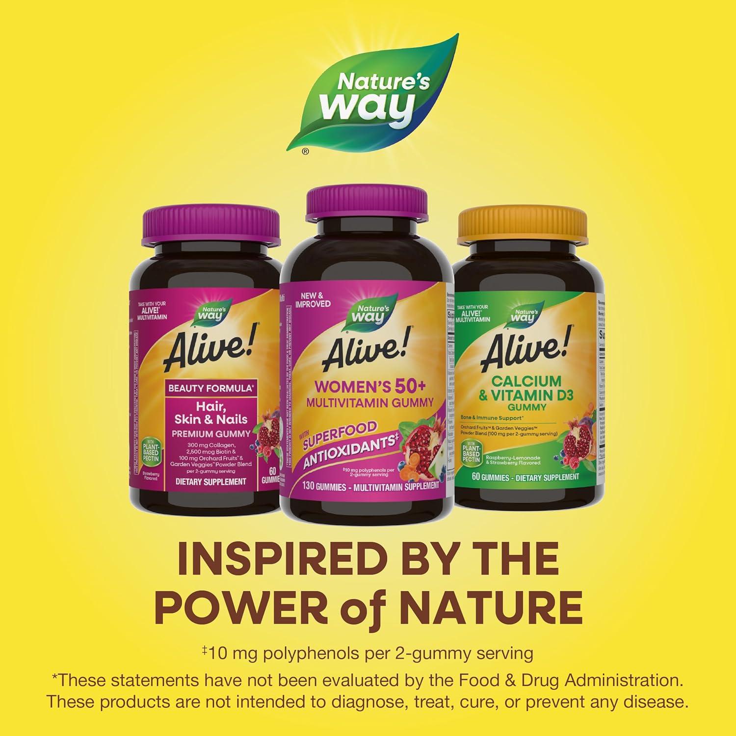 image:imageNatures Way Alive Womens 50 Plus Multivitamin Gummy Daily Chewable Multivitamins with BVitamins Vitamin D3 Calcium Supports Heart Brain amp Bone Health Mixed Berry Flavored 130 Count130 Count Pack of 1