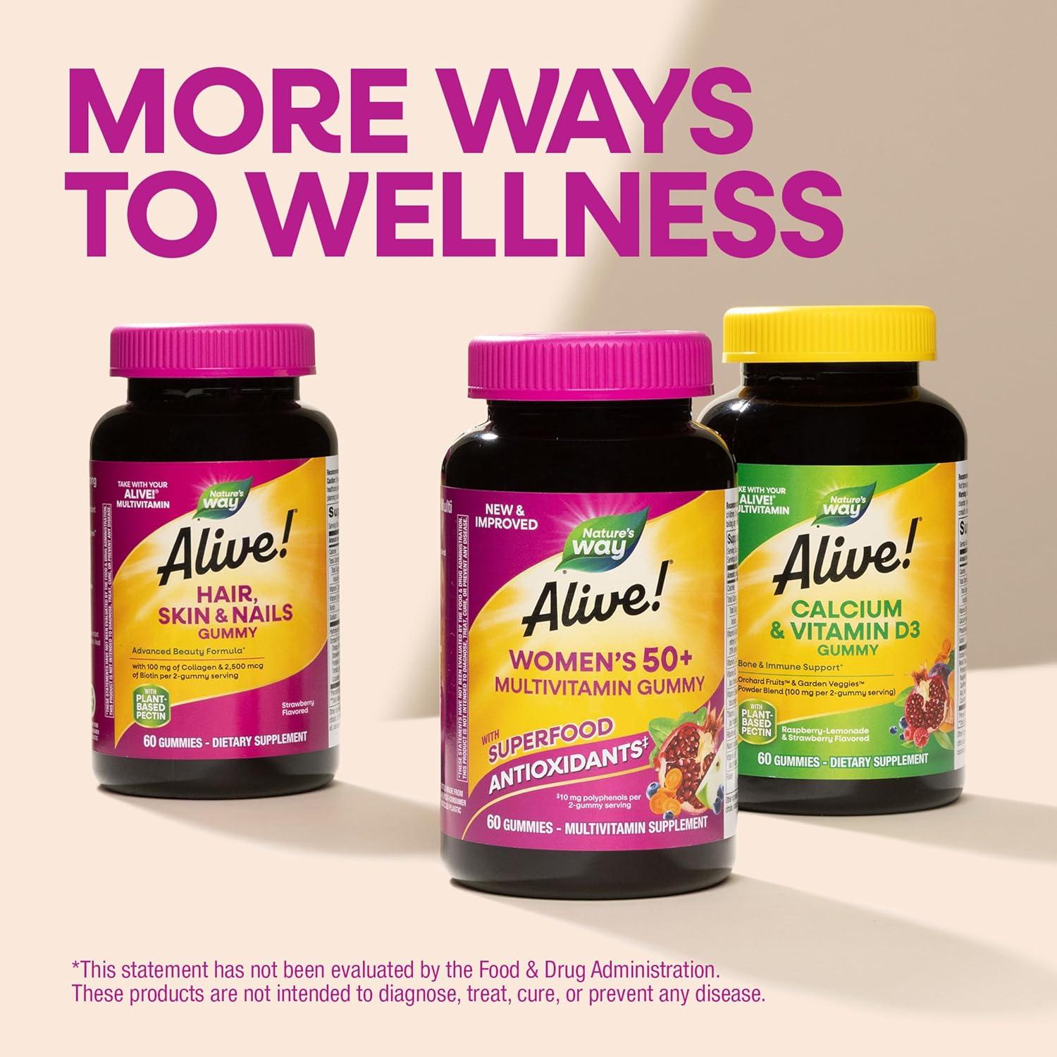 image:imageNatures Way Alive Womens 50 Plus Multivitamin Gummy Daily Chewable Multivitamins with BVitamins Vitamin D3 Calcium Supports Heart Brain amp Bone Health Mixed Berry Flavored 130 Count60 Count Pack of 1