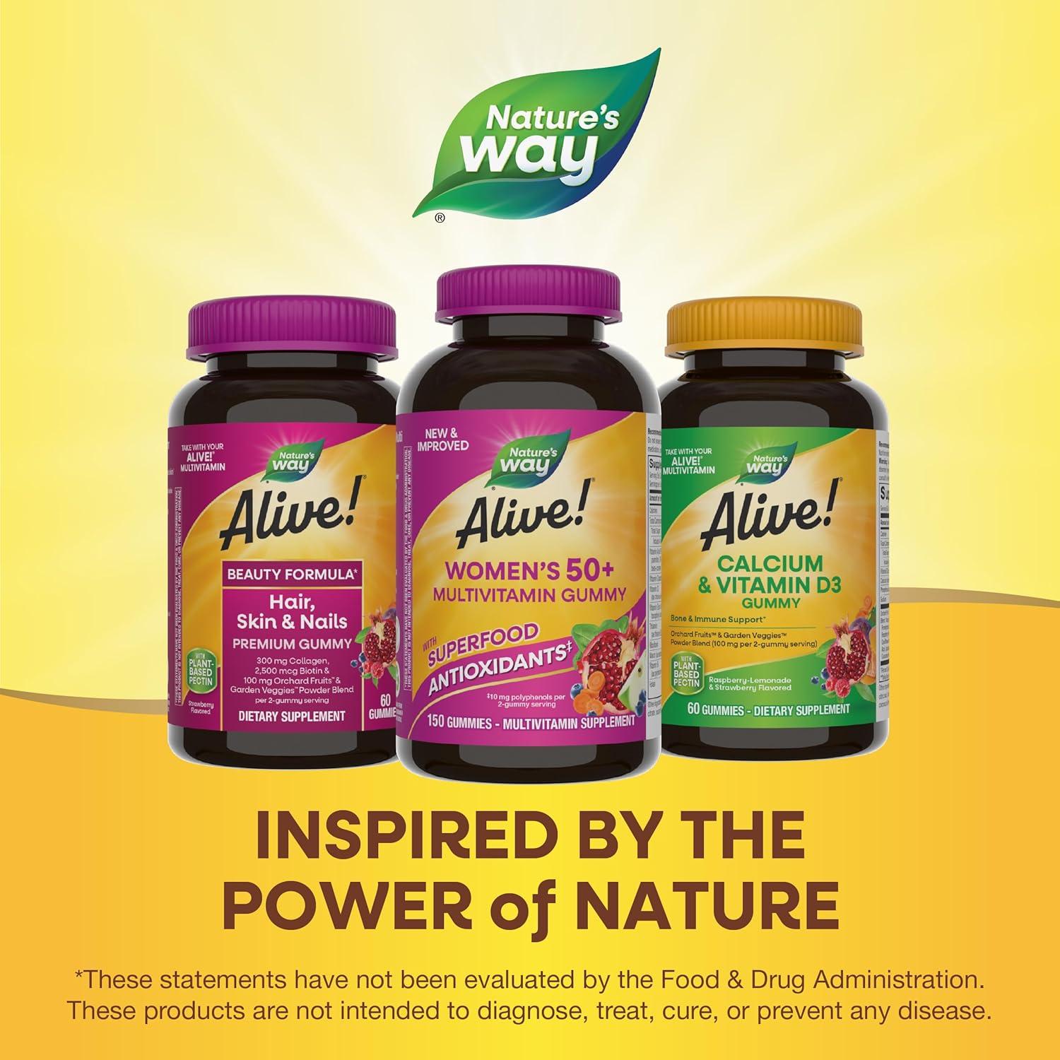 image:imageNatures Way Alive Womens 50 Plus Multivitamin Gummy Daily Chewable Multivitamins with BVitamins Vitamin D3 Calcium Supports Heart Brain amp Bone Health Mixed Berry Flavored 130 Count150 Count Pack of 1