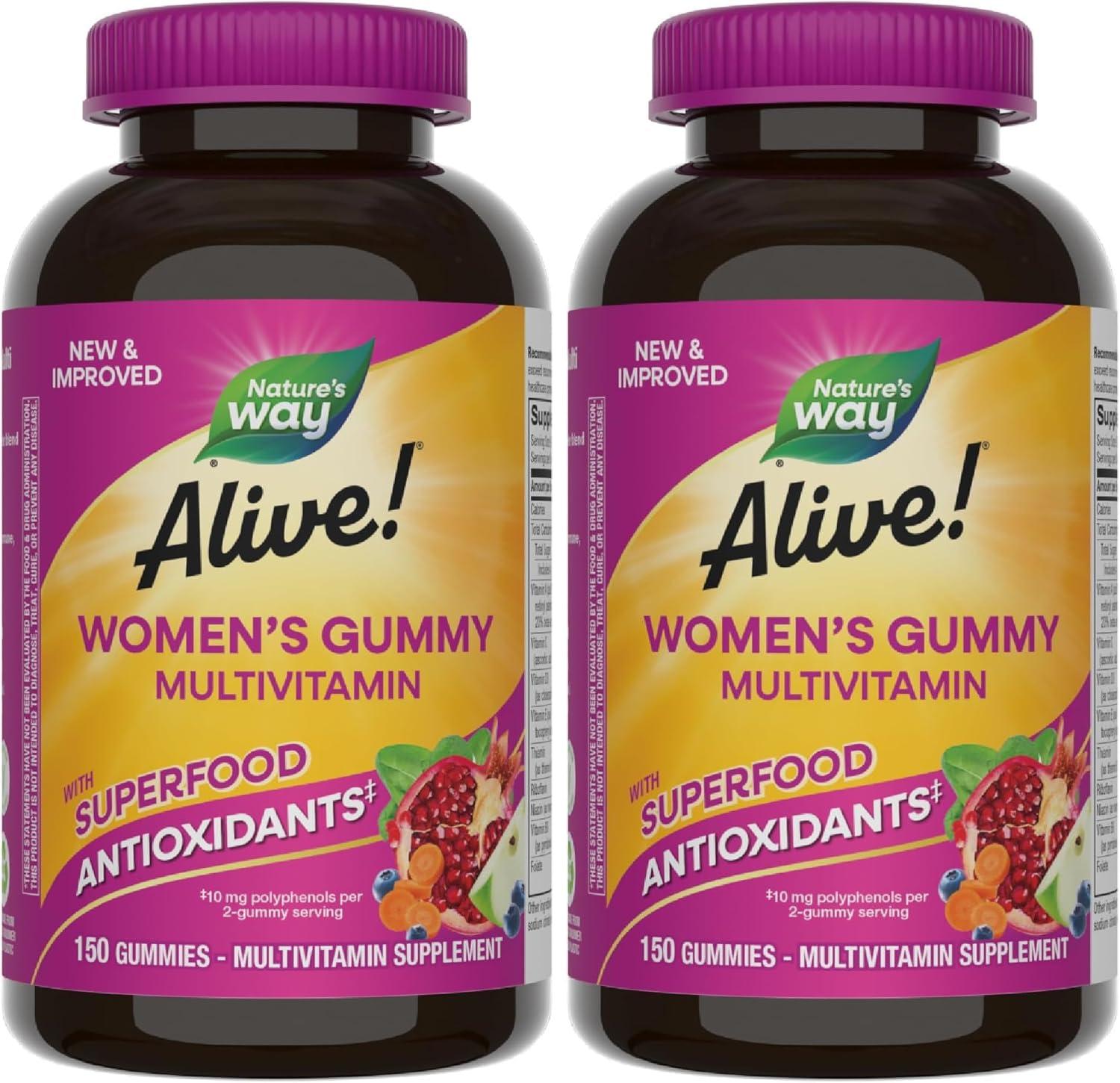 image:imageNatures Way Alive Womens Daily Gummy Multivitamins 16 Vitamins amp Minerals Energy Metabolism Hair Skin amp Nails Vegetarian Mixed Berry Flavored 150 Gummies Packaging May VaryMixed Berry