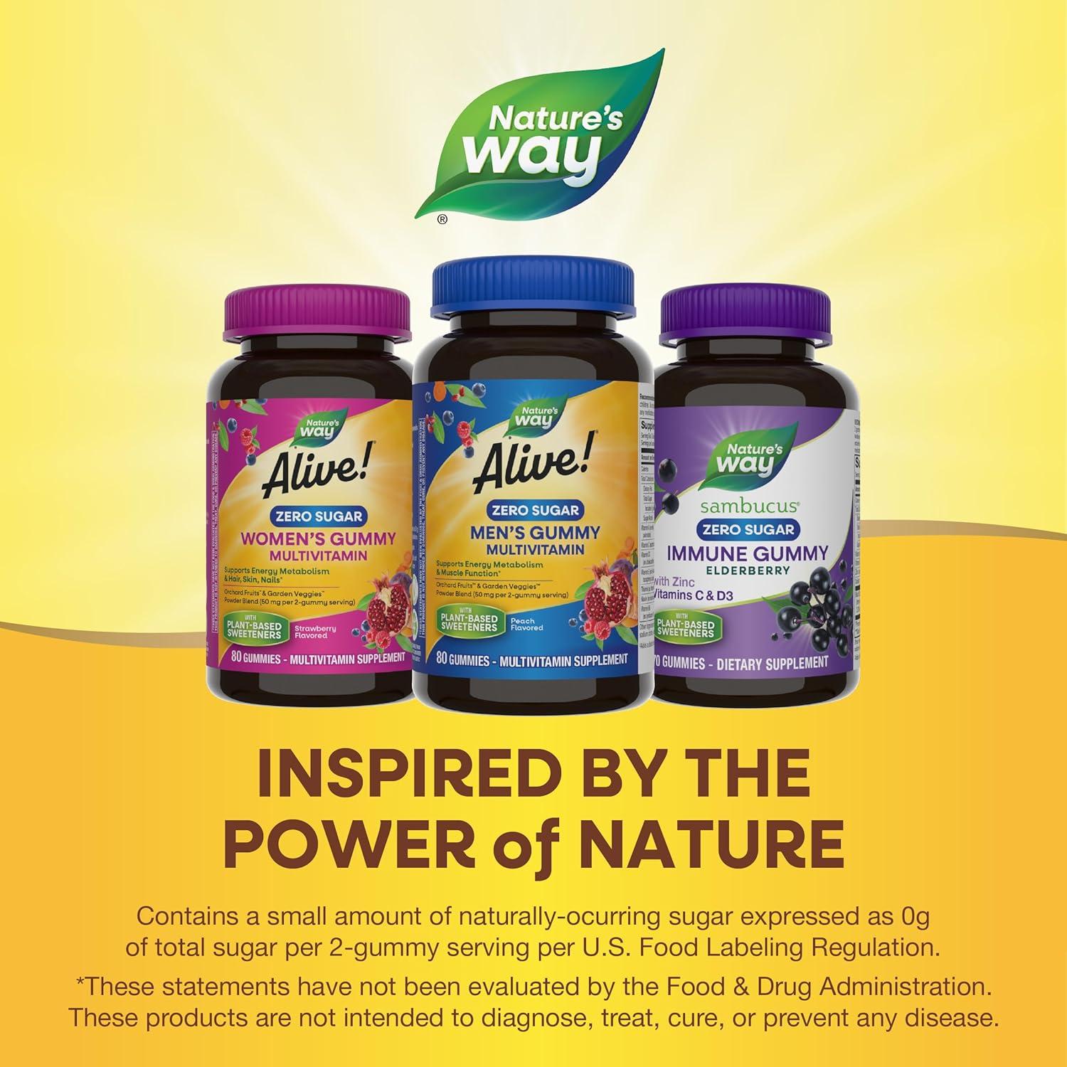 image:imageNatures Way Alive Zero Sugar Mens Gummy Multivitamins Energy Metabolism Muscle Function BVitamins No Sugar Alcohols PlantBased Sweeteners Peach Flavored 80 Gummies