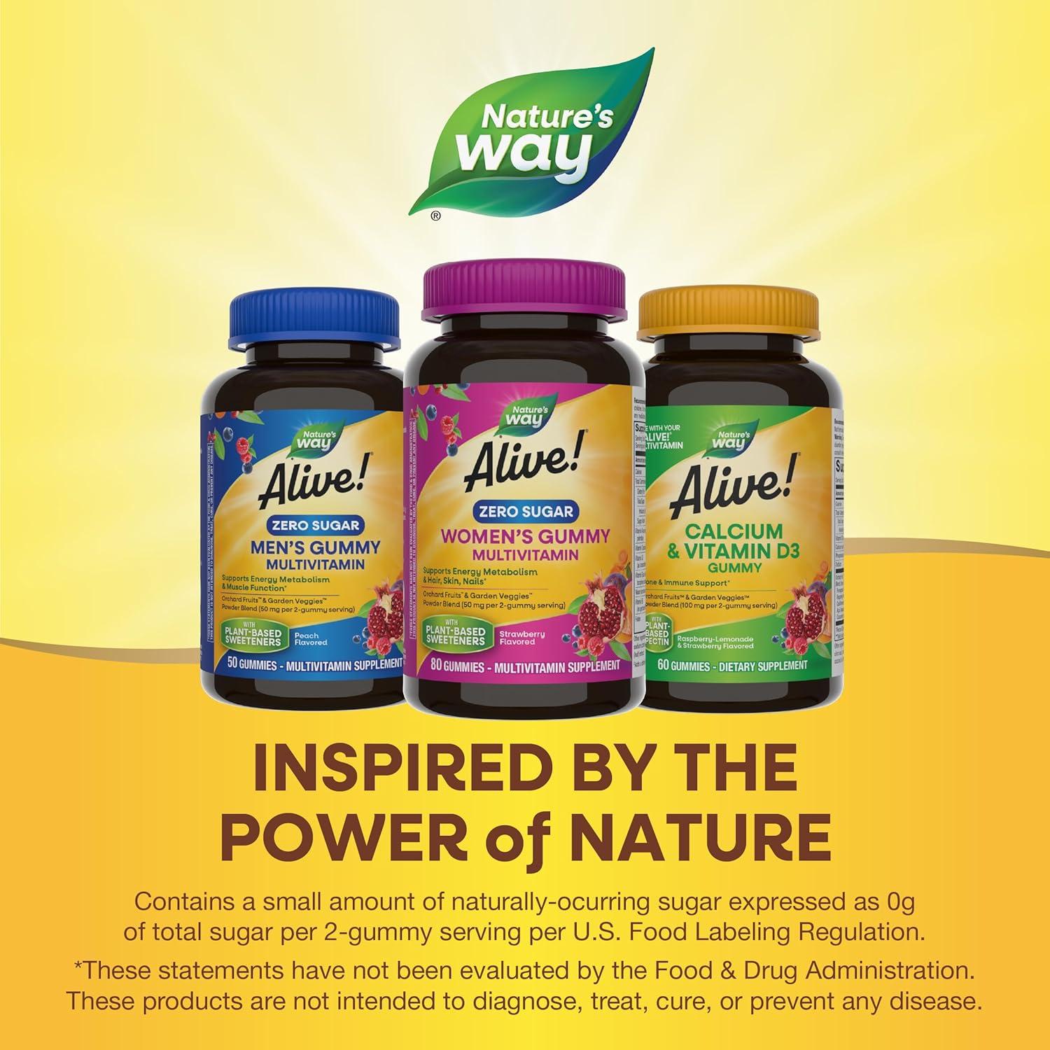 image:imageNatures Way Alive Zero Sugar Womens Gummy Multivitamins Energy Metabolism Hair Skin Nails BVitamins No Sugar Alcohols PlantBased Sweeteners Strawberry Flavored 80 Gummies