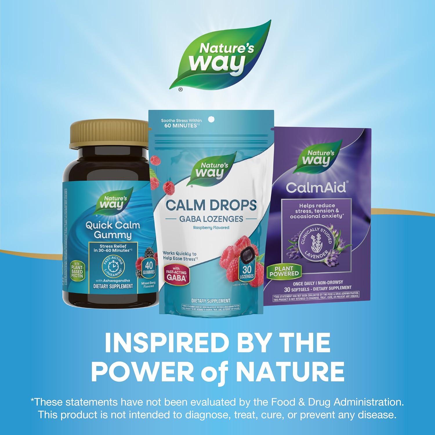 image:imageNatures Way Calm Drops Works Quickly to Help Ease Stress1 FastActing GABA Individually Wrapped Lozenges Raspberry Flavored 30 Lozenges