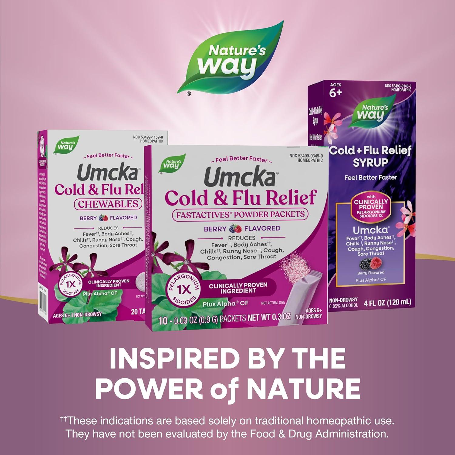 image:imageNatures Way Cold Flu Relief FastActives Umcka Homeopathic Fever Sore Throat Cough Congestion Body Aches Phenylephrine Free NonDrowsy Berry Flavored 60 Packets Packaging May Vary10 Count Pack of 1