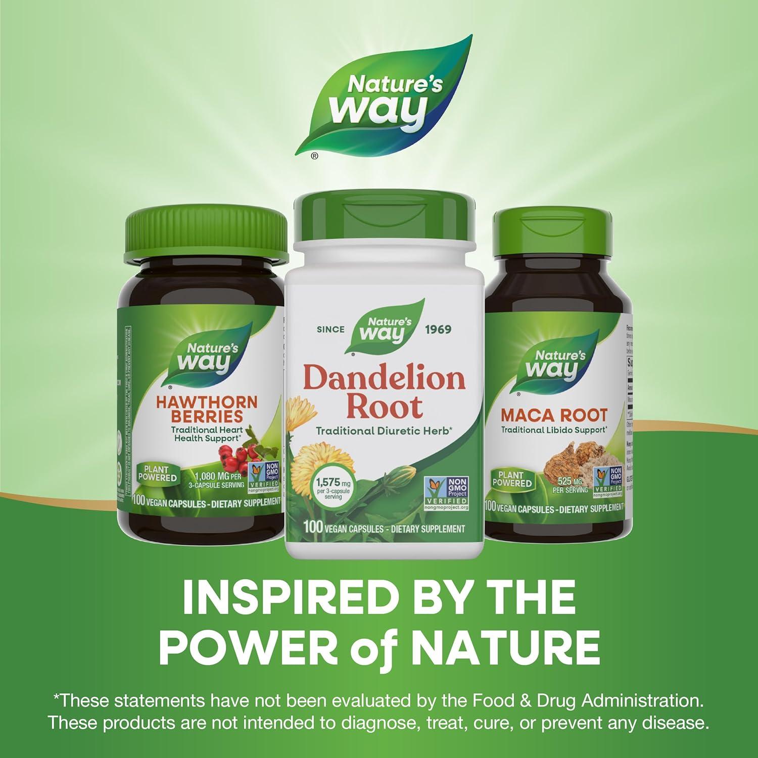 image:imageNatures Way Dandelion Root Capsules Traditional Diuretic Herb 1575 mg Dandelion Root per 3Capsule Serving Vegan Dandelion Root Supplement NonGMO Project Verified 100 Capsules100 Count Pack of 1