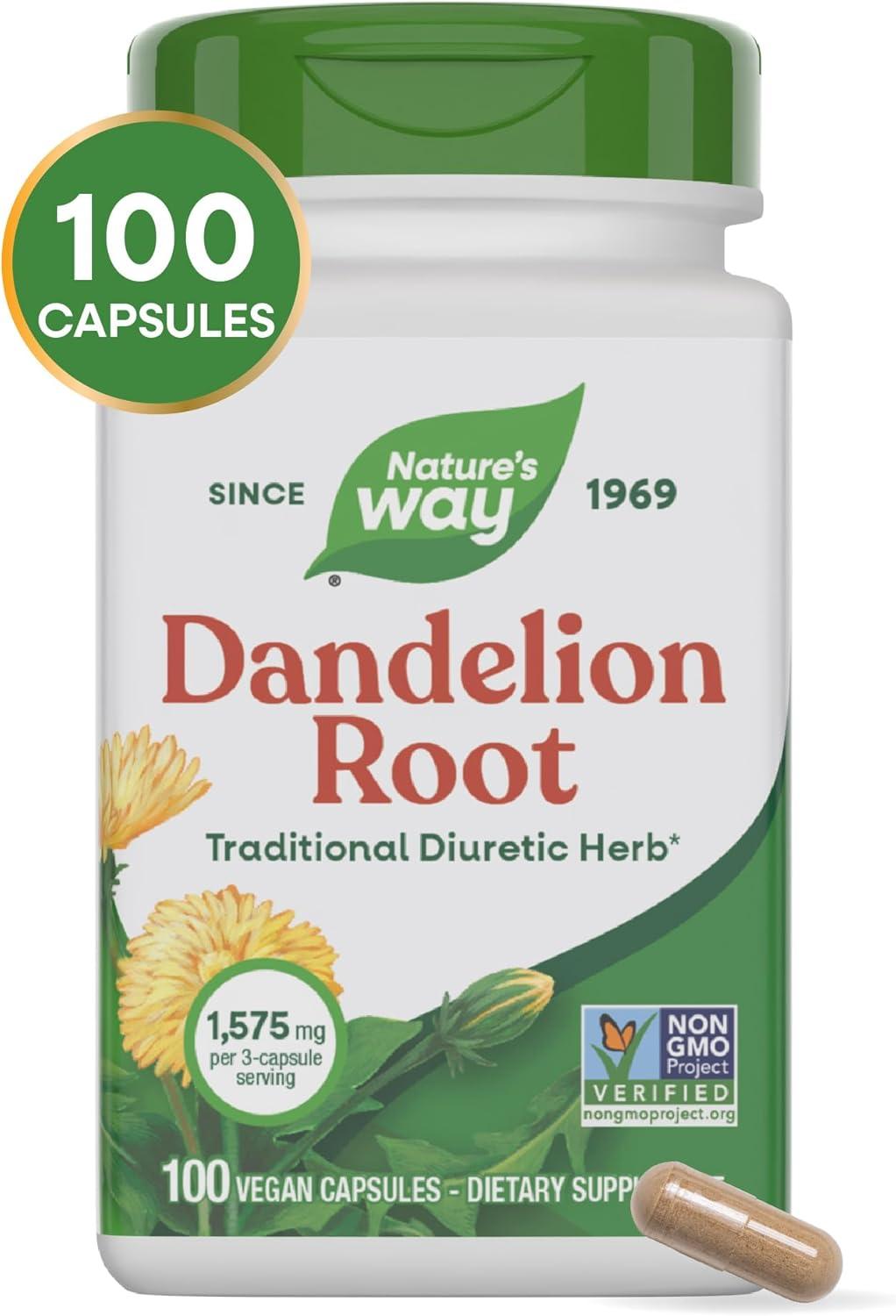 image:imageNatures Way Dandelion Root Capsules Traditional Diuretic Herb 1575 mg Dandelion Root per 3Capsule Serving Vegan Dandelion Root Supplement NonGMO Project Verified 100 Capsules100 Count Pack of 1