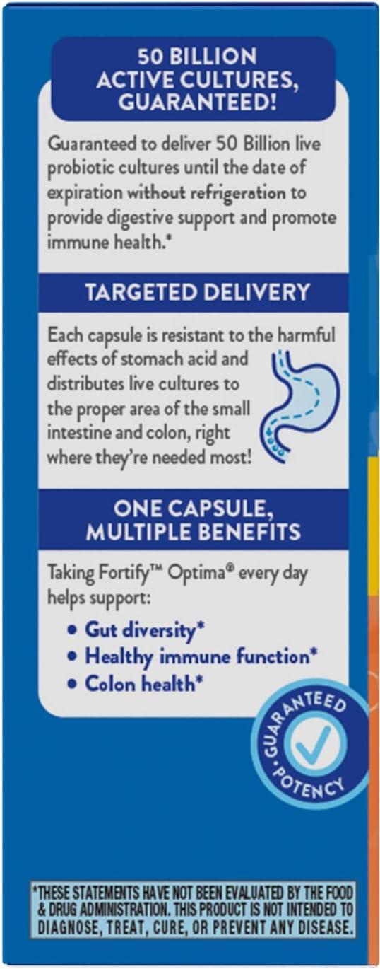 image:imageNatures Way Fortify Optima Probiotic for Men and Women 50 Billion Live Cultures 6 Strains Supports Digestive and Immune Health 30 Capsules Packaging May Vary