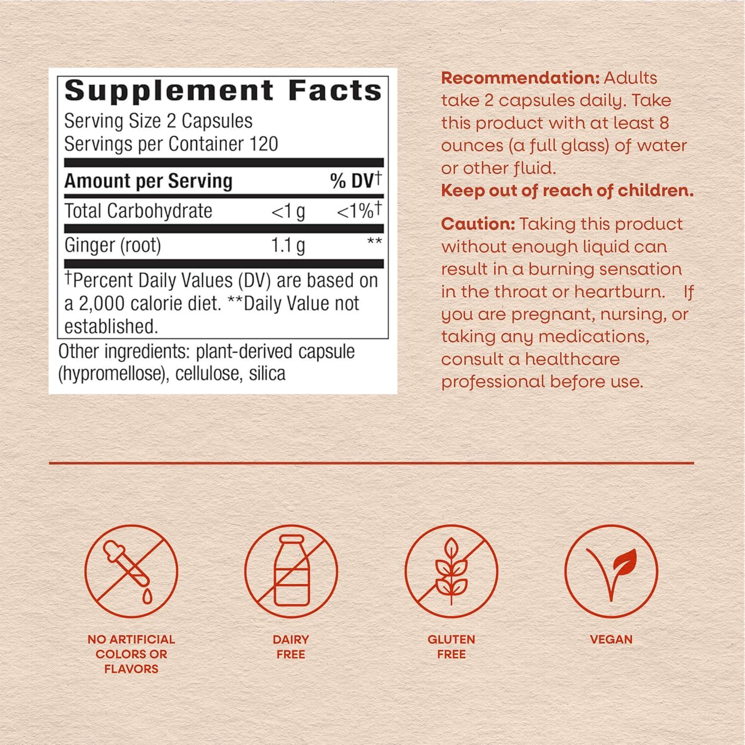 image:imageNatures Way Ginger Root Capsules 1100 mg per 2Capsule Serving Ginger Supplement for Digestive Comfort and MotionRelated Nausea Support Vegan NonGMO Project Verified 240 Count240 Count Pack of 1