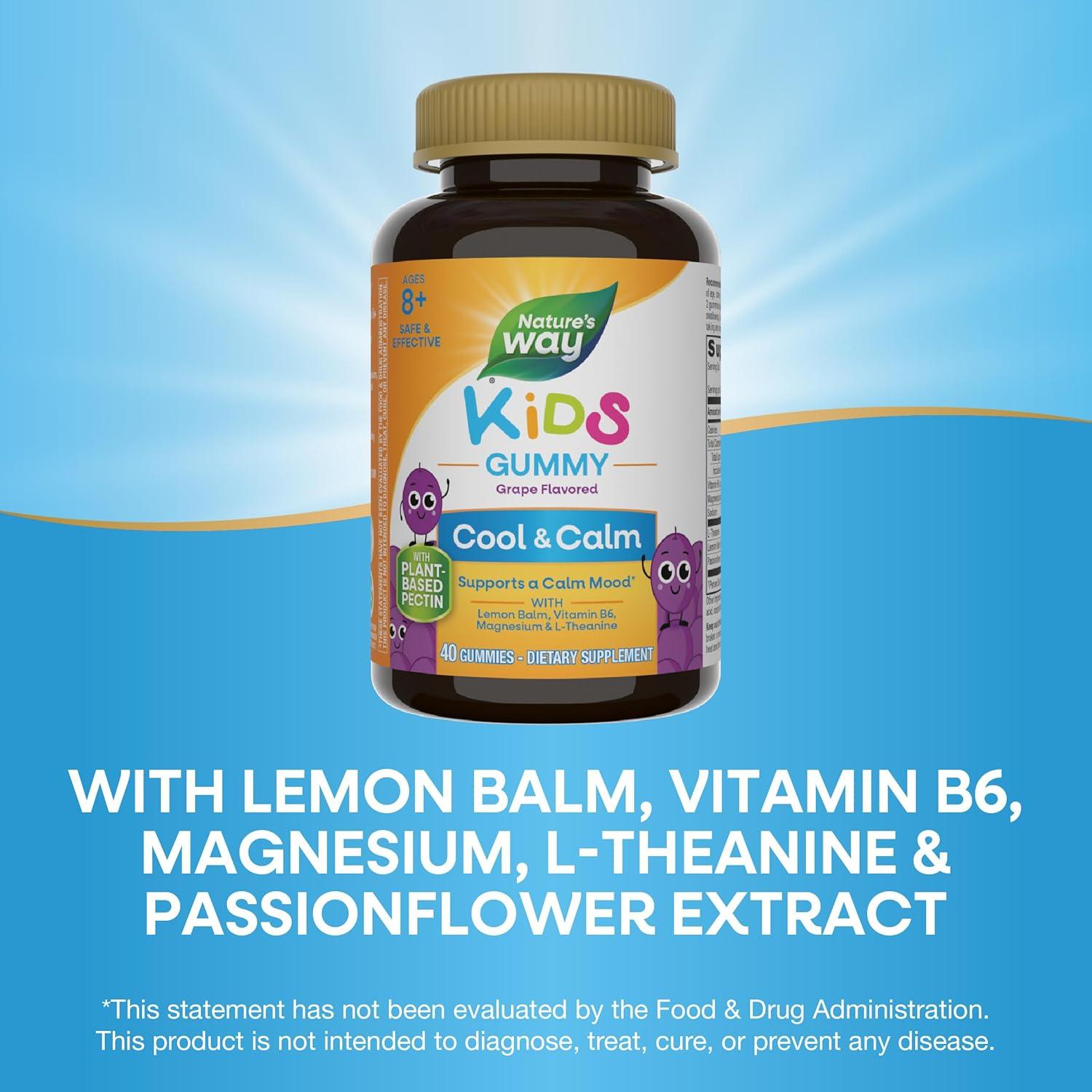 image:imageNatures Way Kids Cool amp Calm Gummies Supports a Calm Mood in Kids Ages 8 Lemon Balm Magnesium Vitamin B6 LTheanine Grape Flavored Vegetarian 40 Count Packaging May Vary40 Count Pack of 2