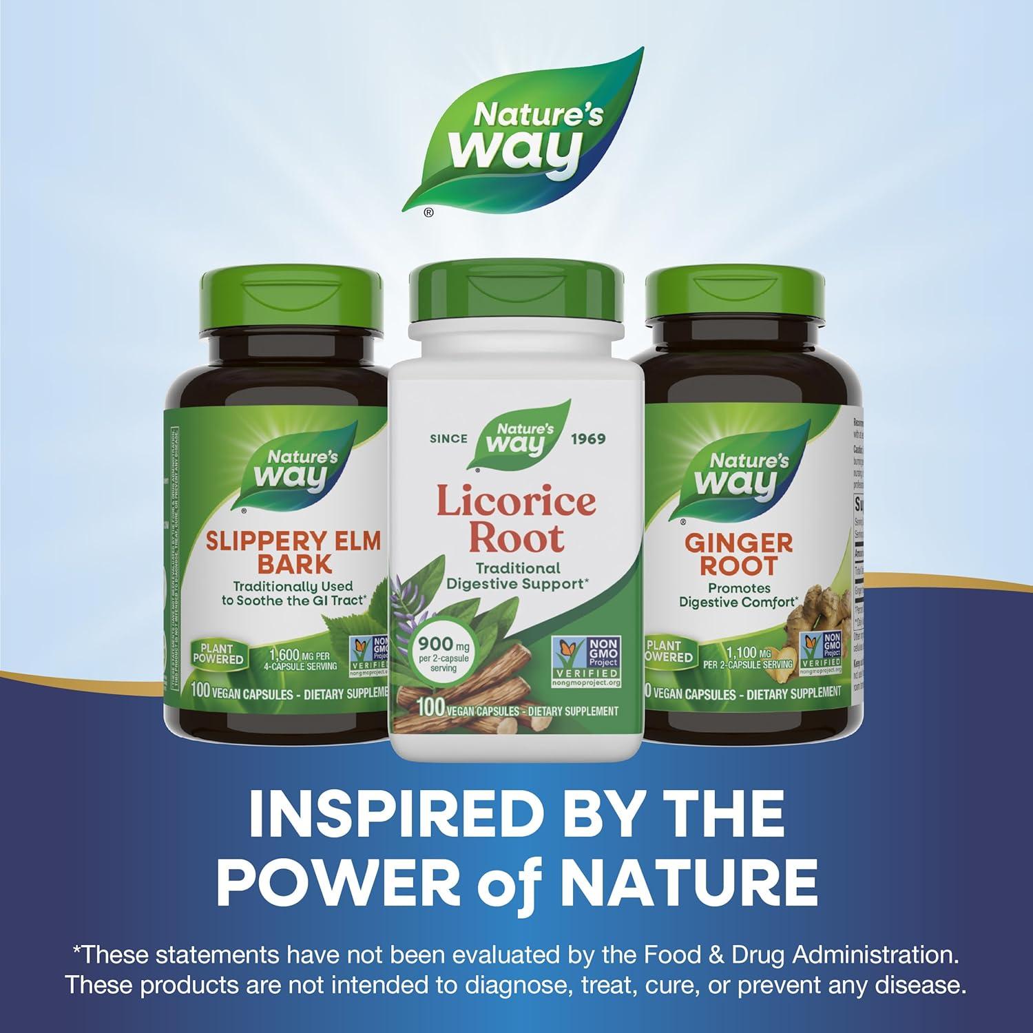 image:imageNatures Way Licorice Root Traditional Digestive Support Supplement 900 mg per 2Capsule Serving NonGMO Project Verified 100 Vegan Capsules Packaging May Vary100 Count Pack of 1