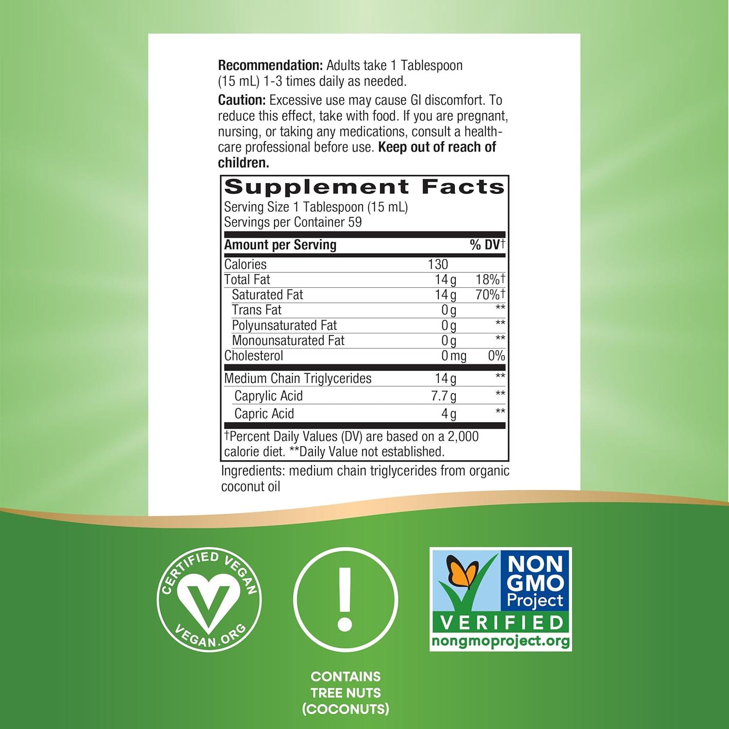 image:imageNatures Way Organic MCT Oil Brain and Body Fuel Liquid Coconut MCT Oil with C8 Caprylic amp C10 Capric Acids 14 g Medium Chain Triglycerides per Serving Keto amp Paleo Certified NonGMO 30 Fl OzCoconut