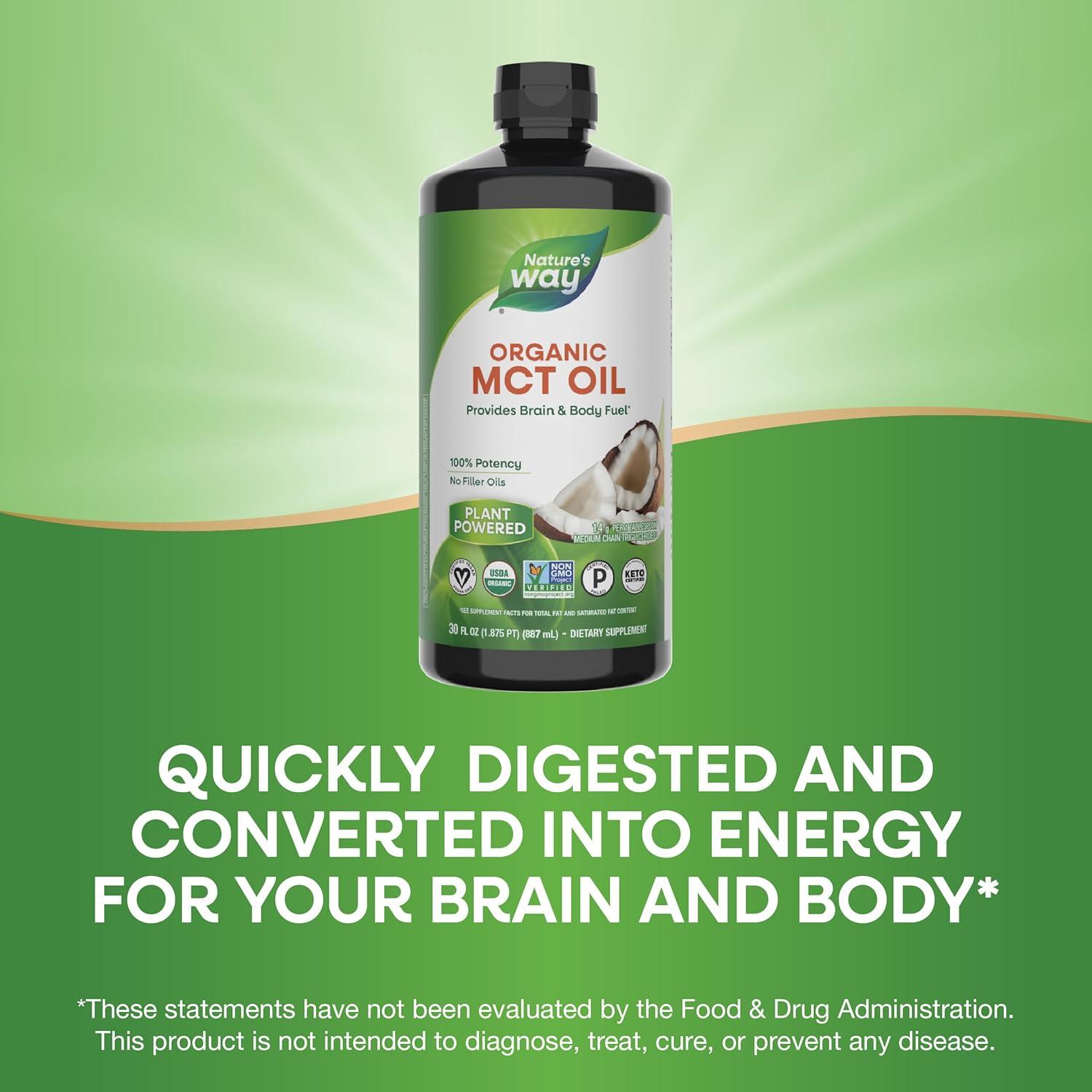 image:imageNatures Way Organic MCT Oil Brain and Body Fuel Liquid Coconut MCT Oil with C8 Caprylic amp C10 Capric Acids 14 g Medium Chain Triglycerides per Serving Keto amp Paleo Certified NonGMO 30 Fl OzCoconut