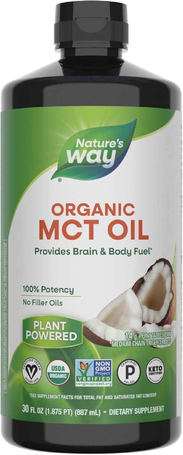 image:imageNatures Way Organic MCT Oil Brain and Body Fuel Liquid Coconut MCT Oil with C8 Caprylic amp C10 Capric Acids 14 g Medium Chain Triglycerides per Serving Keto amp Paleo Certified NonGMO 30 Fl OzCoconut