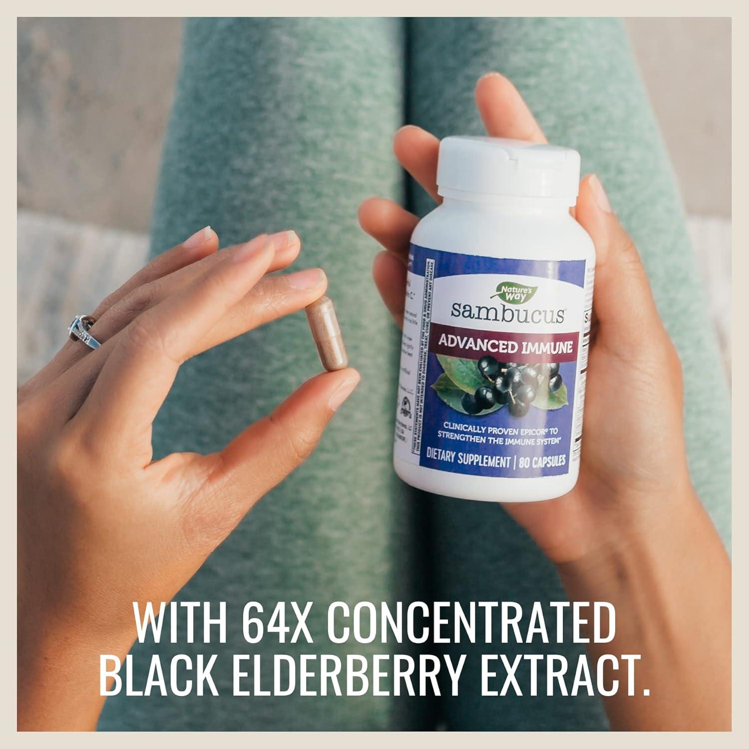 image:imageNatures Way Sambucus Advanced Immune Capsules with Black Elderberry Vitamin C Vitamin D Echinacea and Zinc Immune System Support with EpiCor 80 Capsules80 Count Pack of 1