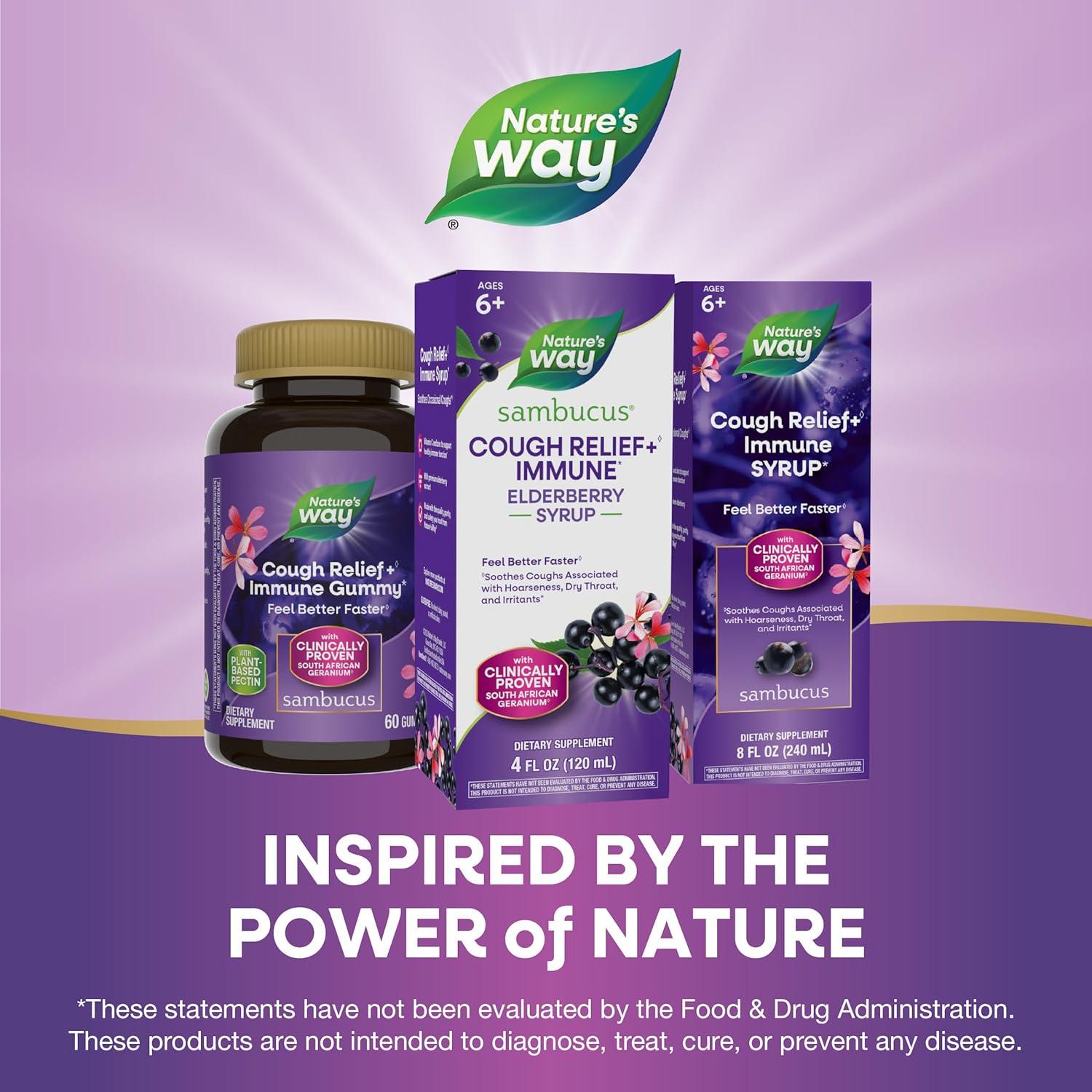image:imageNatures Way Sambucus Cough Relief 1 Immune Syrup Feel Better Faster1 Clinically Proven South African Geranium with Elderberry Extract Vitamin C amp Zinc 8 Oz Packaging May Vary4 Ounce