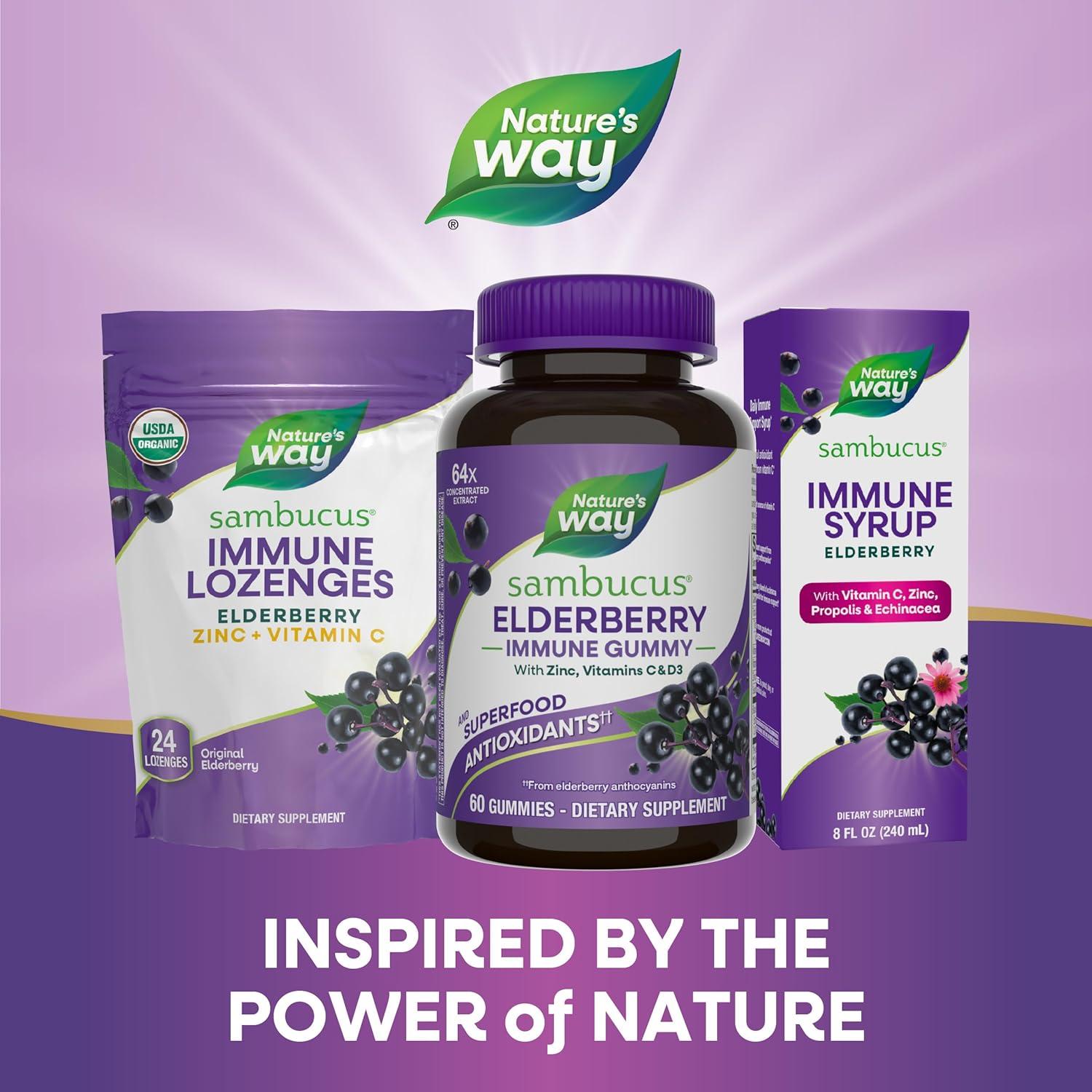 image:imageNatures Way Sambucus Elderberry Gummies Immune Support Gummy for Adults amp Kids Ages 4 with Black Elderberry Extract Vitamin C Vitamin D3 and Zinc 60 Gummies Set of 3Original 180 ct