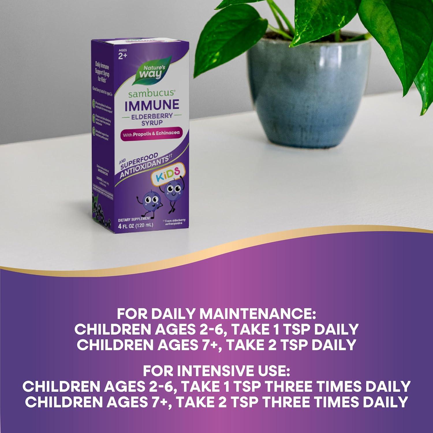 image:imageNatures Way Sambucus Elderberry Immune Syrup for Kids Ages 2 with Echinacea amp Propolis with Superfood Antioxidants1 Immune Support Syrup Berry Flavored 4 Fl Oz Packaging May Vary4 Fl Oz Pack of 1