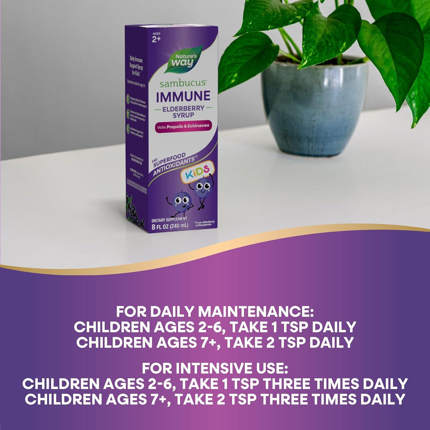 image:imageNatures Way Sambucus Elderberry Immune Syrup for Kids Ages 2 with Echinacea amp Propolis with Superfood Antioxidants1 Immune Support Syrup Berry Flavored 4 Fl Oz Packaging May Vary8 Fl Oz Pack of 1