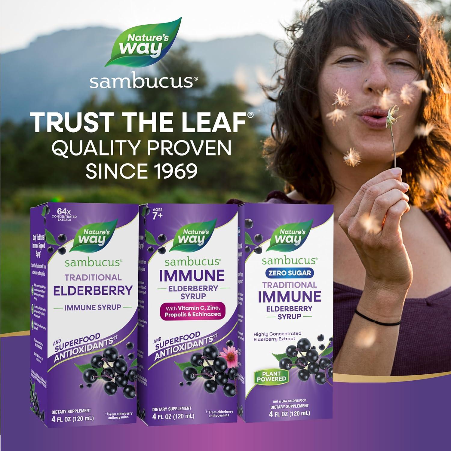 image:imageNatures Way Sambucus Immune Elderberry Syrup Elderberry extract Vitamin C and Zinc with Propolis amp Echinacea for Immune Support with Superfood Antioxidants1 8 Fl Oz Packaging May Vary4 Fl Oz Pack of 1