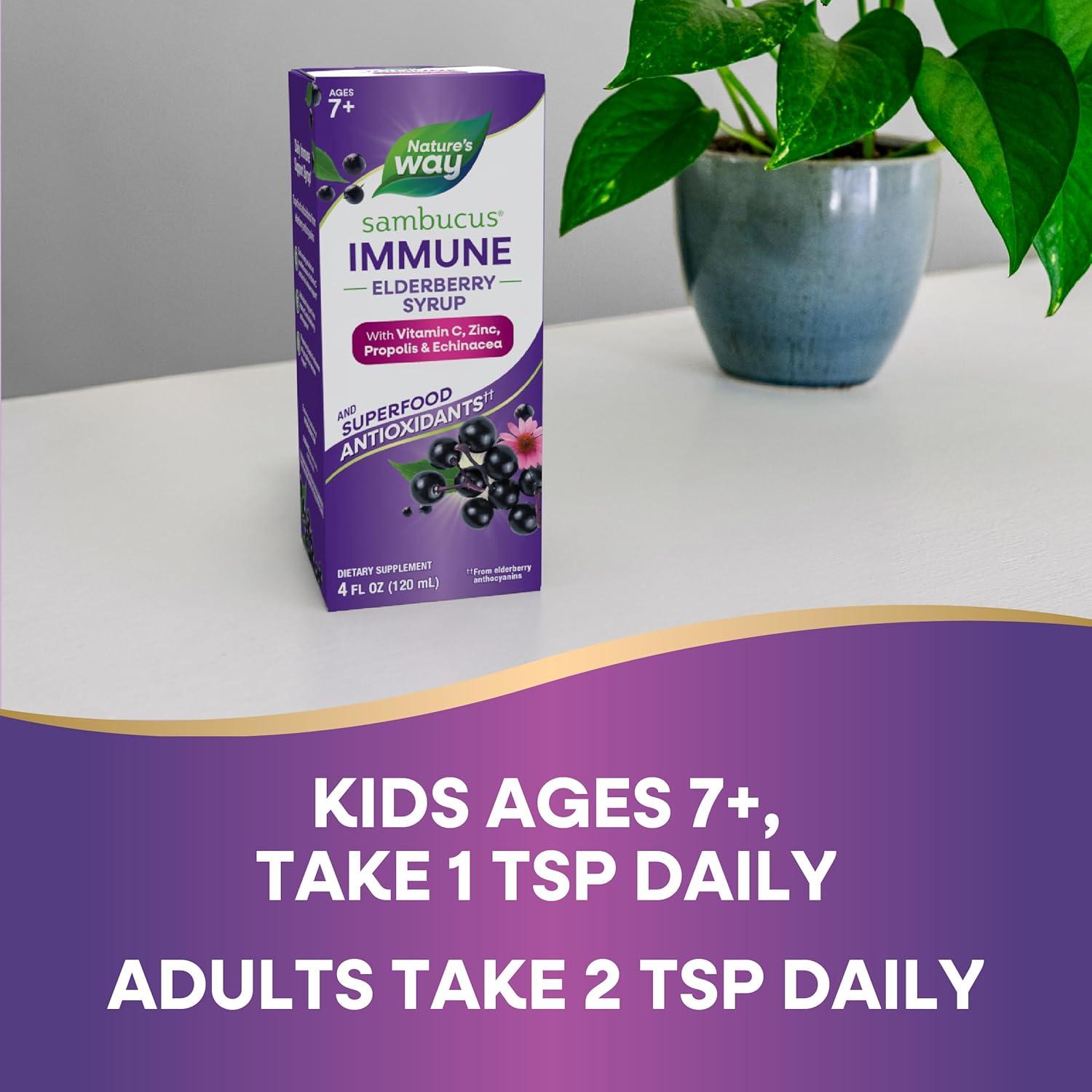 image:imageNatures Way Sambucus Immune Elderberry Syrup Elderberry extract Vitamin C and Zinc with Propolis amp Echinacea for Immune Support with Superfood Antioxidants1 8 Fl Oz Packaging May Vary4 Fl Oz Pack of 1