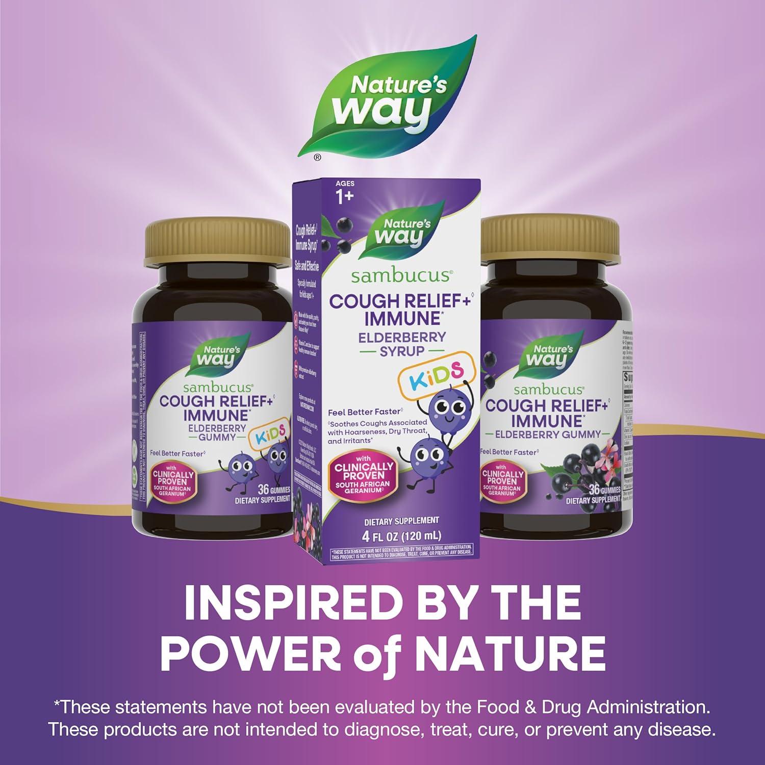 image:imageNatures Way Sambucus Kids Cough Relief 1 Immune Syrup Feel Better Faster1 Clinically Proven South African Geranium with Elderberry Extract Vitamin C amp Zinc Gluten Free Vegan 4 Fl Oz4 Ounce