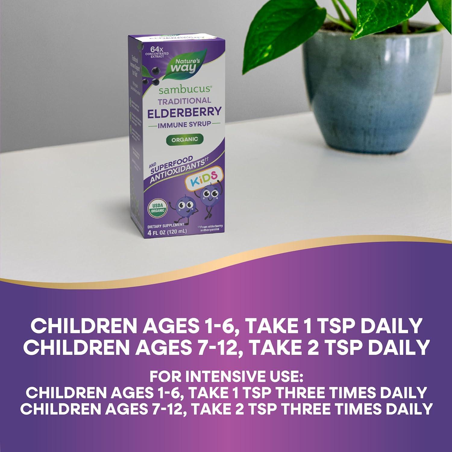 image:imageNatures Way Sambucus Traditional Elderberry Immune Syrup for Kids Concentrated Black Elderberry Extract Traditional Immune Support with Superfood Antioxidants1 4 Fl Oz Packaging May Vary