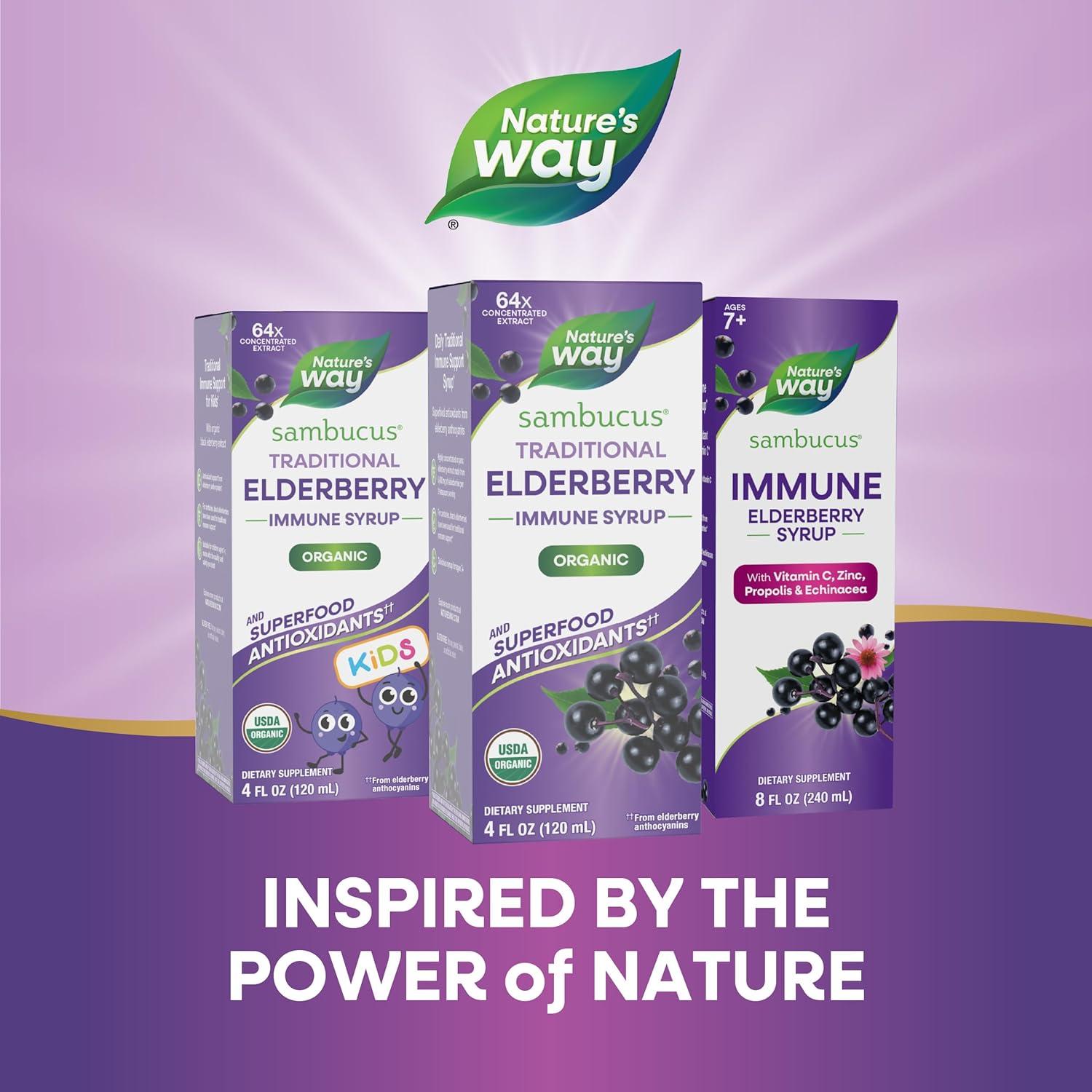image:imageNatures Way Sambucus Traditional Immune Elderberry Syrup for Ages 7 Traditional Immune amp Antioxidant Support Organic Black Elderberry Extract USDA Certified Organic 4 Fl Oz Packaging May Vary