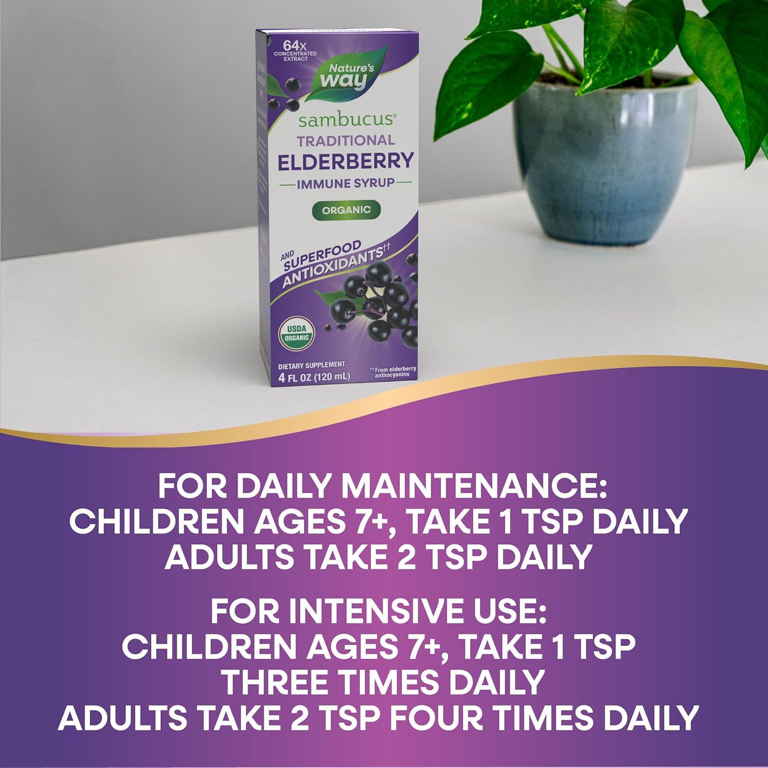 image:imageNatures Way Sambucus Traditional Immune Elderberry Syrup for Ages 7 Traditional Immune amp Antioxidant Support Organic Black Elderberry Extract USDA Certified Organic 4 Fl Oz Packaging May Vary