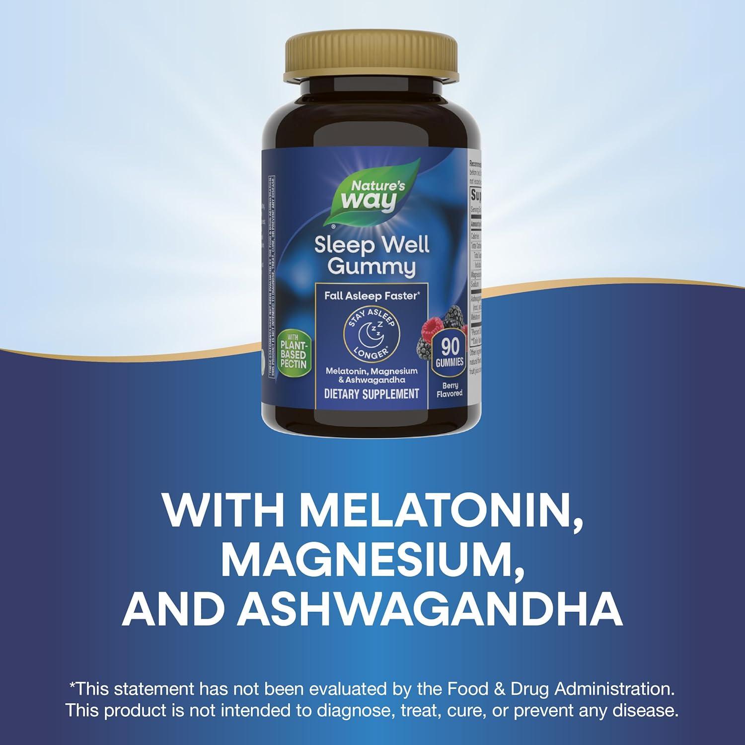 image:imageNatures Way Sleep Well Melatonin and Magnesium Gummies Sleep Support for Adults with Ashwagandha Berry Flavored 90 Gummies90 Count Pack of 2