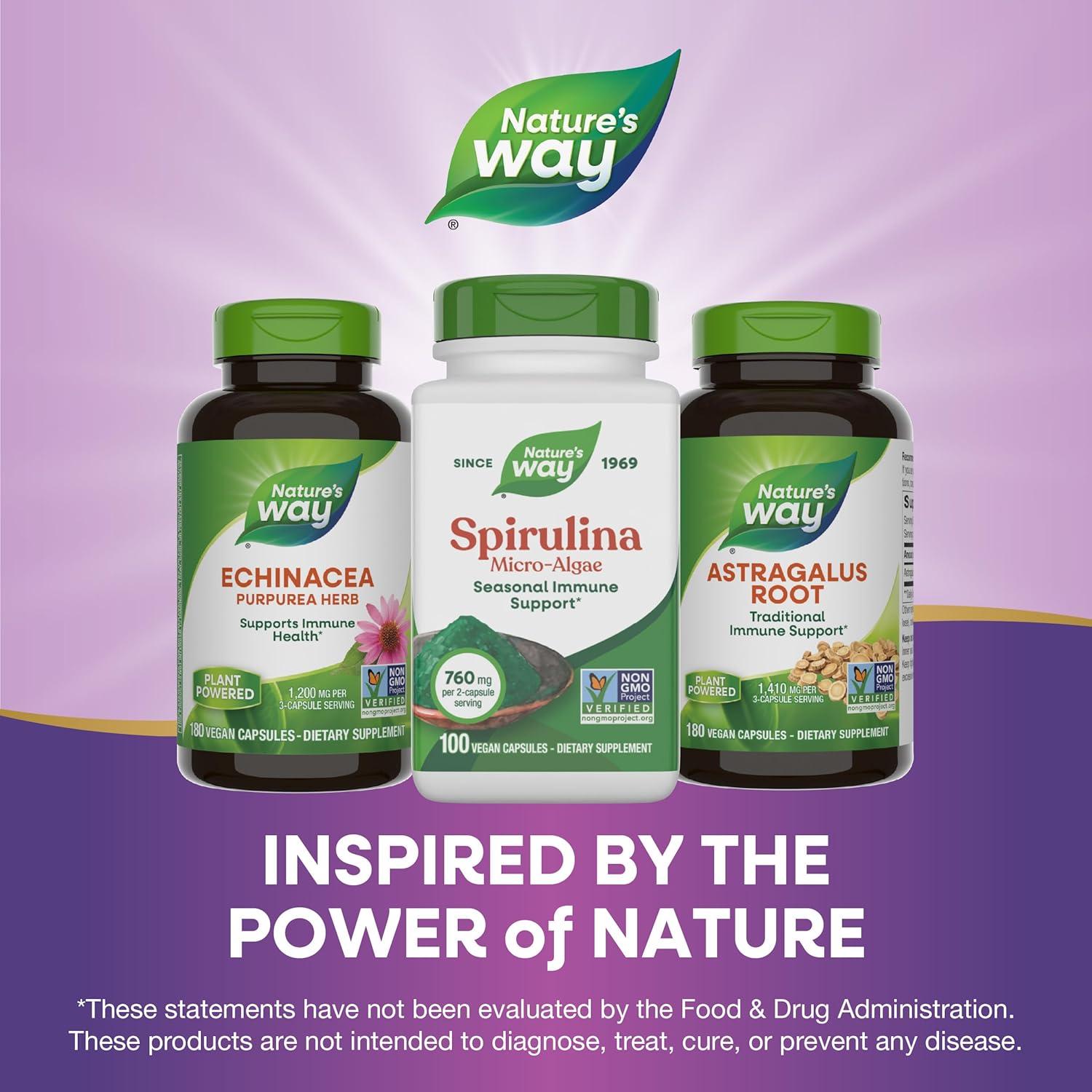 image:imageNatures Way Spirulina MicroAlgae Seasonal Immune Support Source of Vitamin A Beta Carotene 760 mg per Serving 100 Vegan Capsules Packaging May Vary100 Count Pack of 1