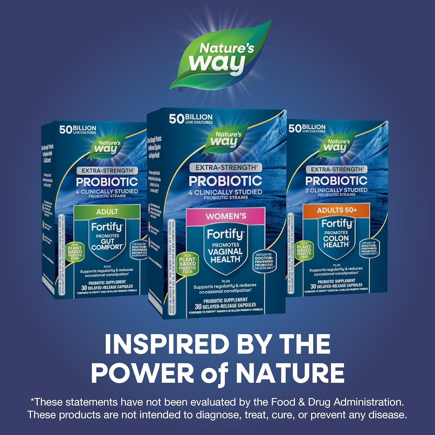image:imageNatures Way Womens Extra Strength1 Fortify Probiotic 50B Cultures Supports Digestive Vaginal amp Immune Health PlantBased Prebiotic Fiber NonGMO Project Verified 30 CapsulesProbiotics