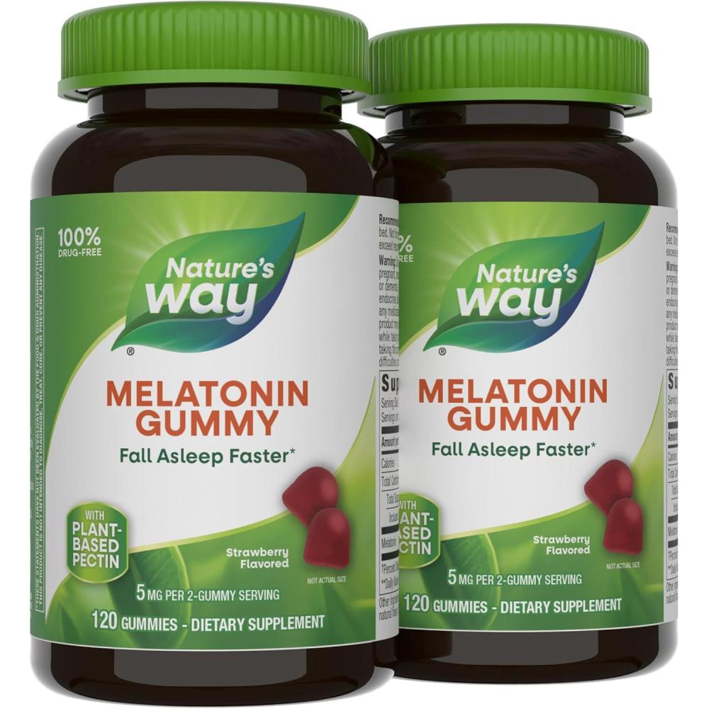image:imageNatures Way Adult Melatonin Gummies Supports Restful Sleep Fall Asleep Faster Strawberry Flavored 5 mg Melatonin Gummies per 2Gummy Serving 120 Count Set of 2120 Count Pack of 2