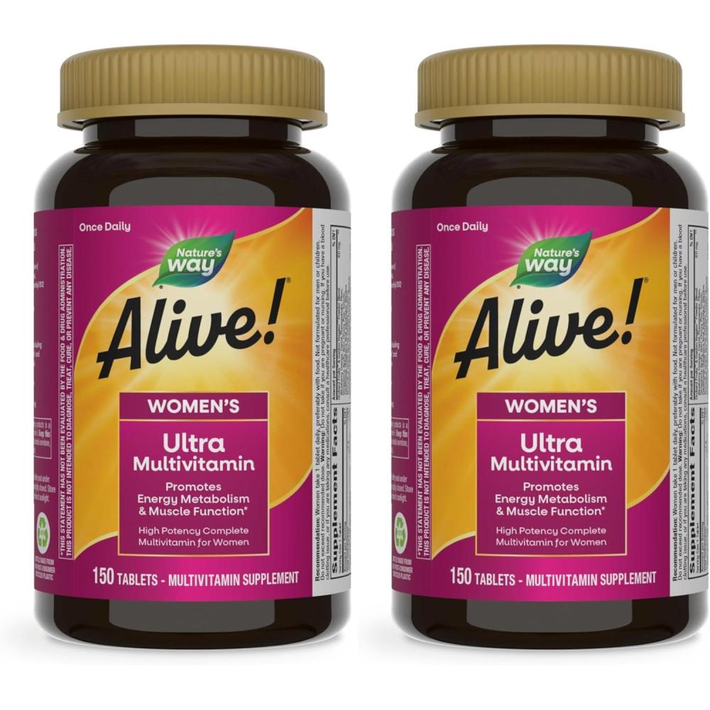 image:imageNatures Way Alive Ultra Multivitamin for Women Complete Daily Womens Vitamins High Potency Formula Promotes Energy Metabolism and Muscle Function Vitamin A C D Methylated B12 60 Tablets150 Count Pack of 2