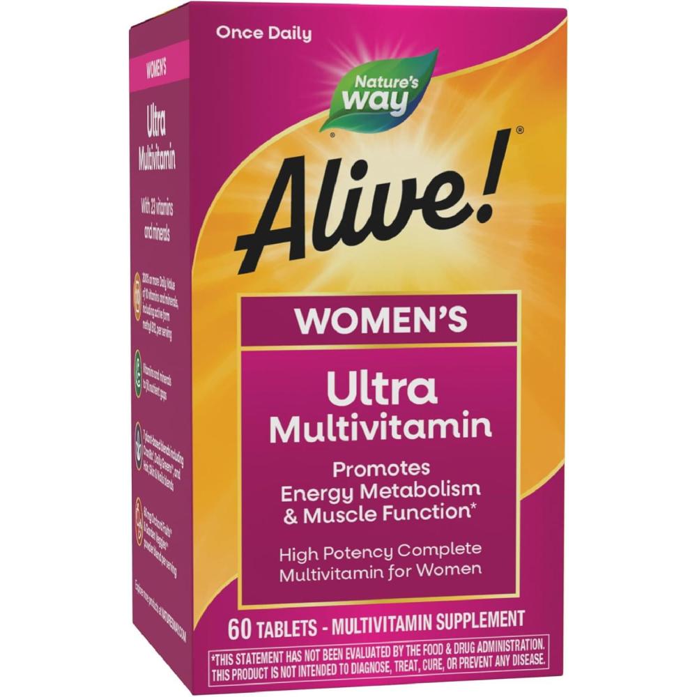 image:imageNatures Way Alive Ultra Multivitamin for Women Complete Daily Womens Vitamins High Potency Formula Promotes Energy Metabolism and Muscle Function Vitamin A C D Methylated B12 60 Tablets60 Count Pack of 1