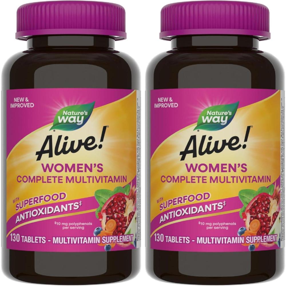 image:imageNatures Way Alive Womens Energy Multivitamin Tablets Supports Cellular Energy Fruit and Veggie Powder Blend 100mg per Serving 50 Tablets130 Count Pack of 2