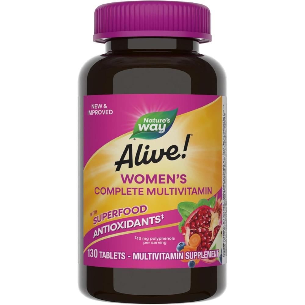 image:imageNatures Way Alive Womens Energy Multivitamin Tablets Supports Cellular Energy Fruit and Veggie Powder Blend 100mg per Serving 50 Tablets130 Count Pack of 1