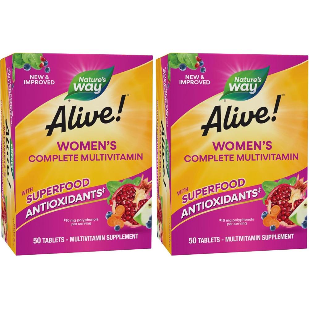 image:imageNatures Way Alive Womens Energy Multivitamin Tablets Supports Cellular Energy Fruit and Veggie Powder Blend 100mg per Serving 50 Tablets50 Count Pack of 2