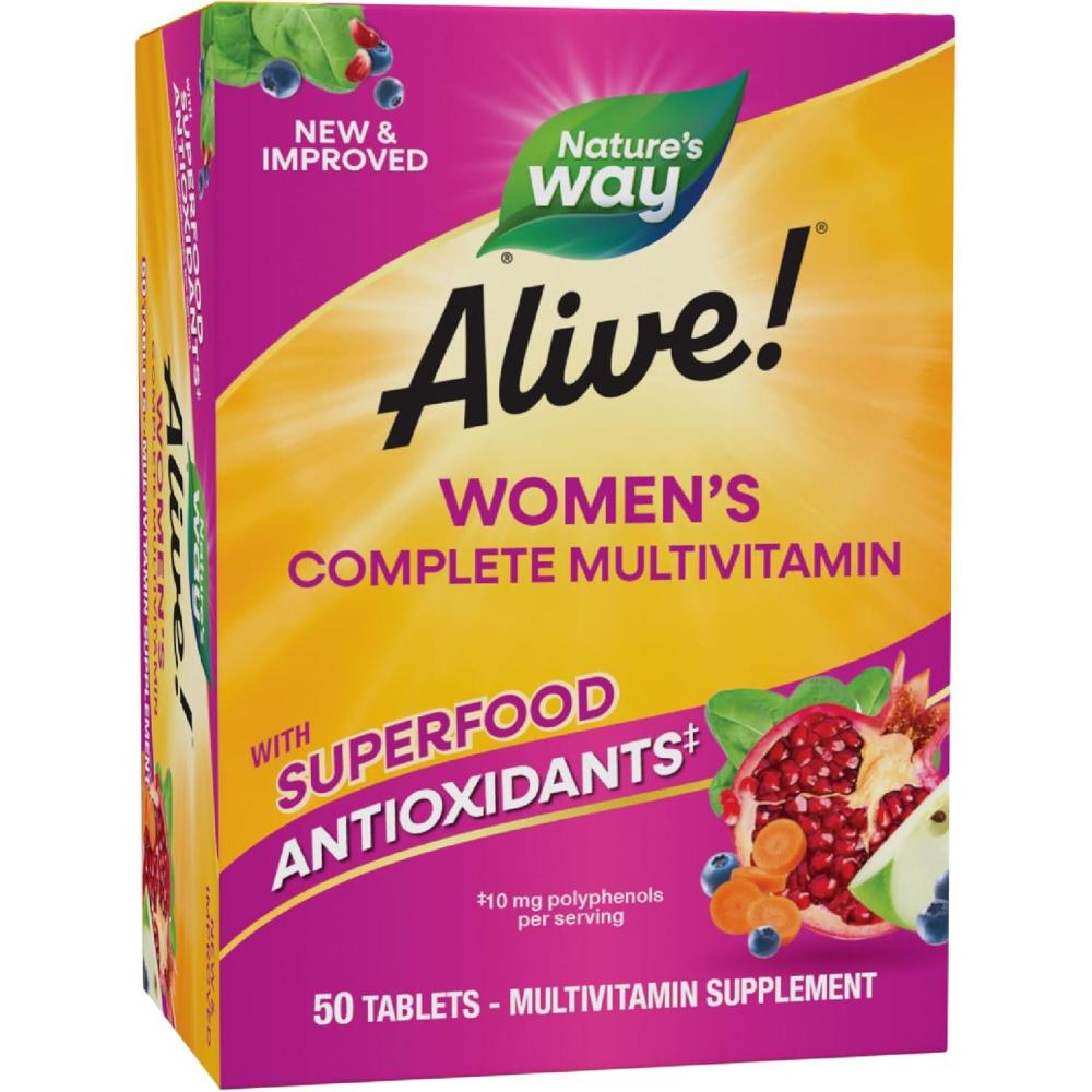 image:imageNatures Way Alive Womens Energy Multivitamin Tablets Supports Cellular Energy Fruit and Veggie Powder Blend 100mg per Serving 50 Tablets50 Count Pack of 1