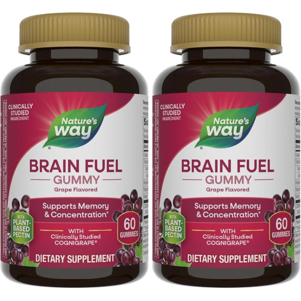 image:imageNatures Way Brain Fuel Supports Memory and Concentration Brain Function Support Supplement Clinically Studied Cognigrape Grape Flavored 60 Gummies60 Count Pack of 2