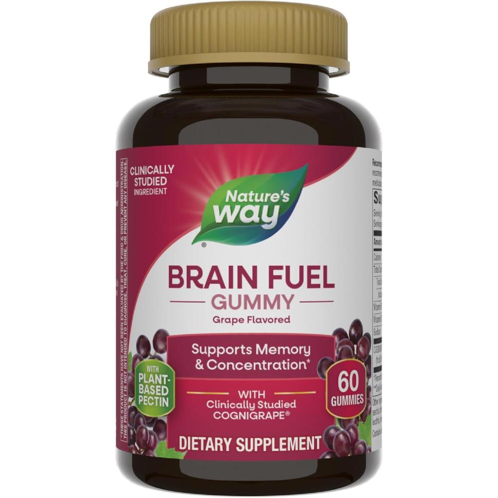 image:imageNatures Way Brain Fuel Supports Memory and Concentration Brain Function Support Supplement Clinically Studied Cognigrape Grape Flavored 60 Gummies60 Count Pack of 1