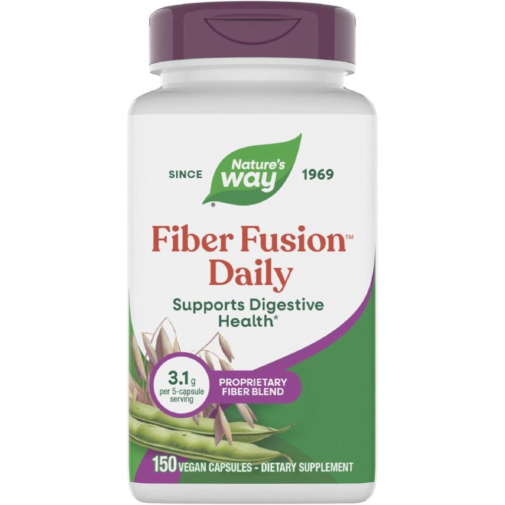 image:imageNatures Way Fiber Fusion Daily Psyllium Husk Capsules with Oat Bran Guar Gum Pectin Digestive Health Support Vegan 150 Capsules Packaging May Vary150 Count Pack of 1
