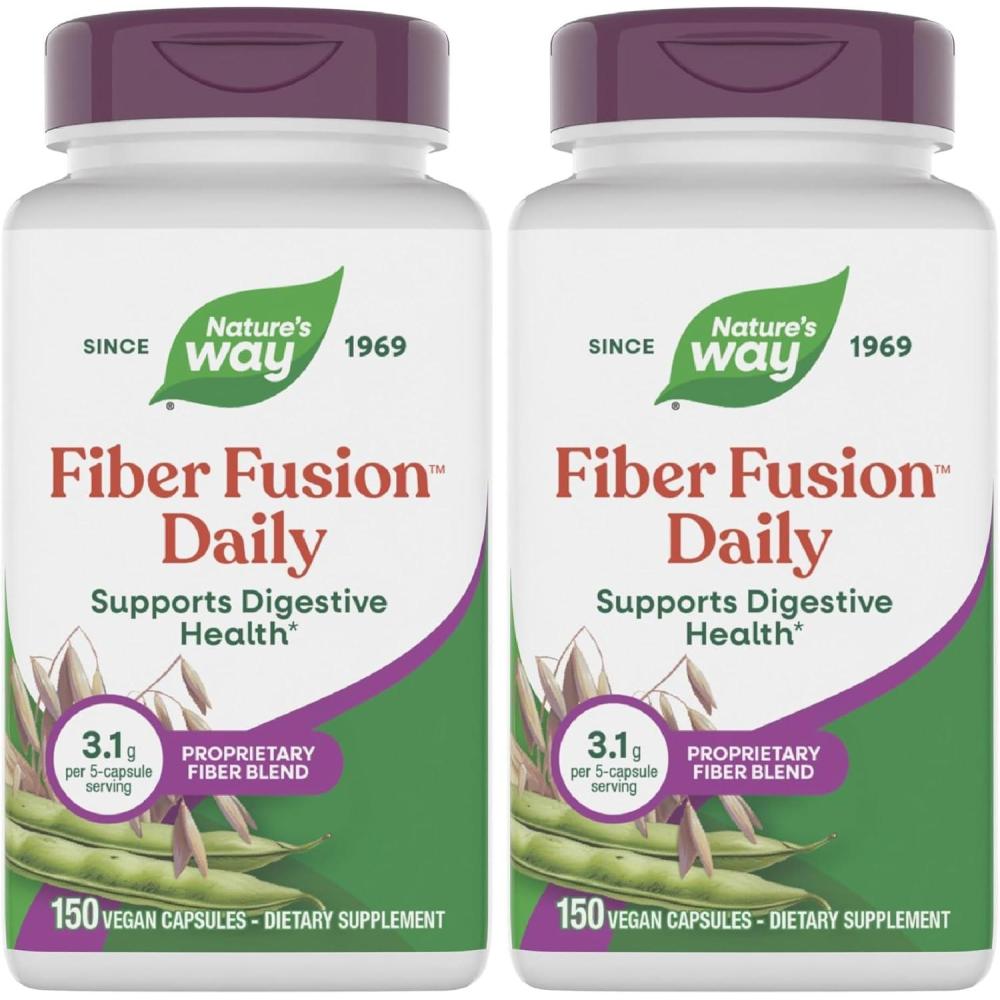 image:imageNatures Way Fiber Fusion Daily Psyllium Husk Capsules with Oat Bran Guar Gum Pectin Digestive Health Support Vegan 150 Capsules Packaging May Vary150 Count Pack of 2
